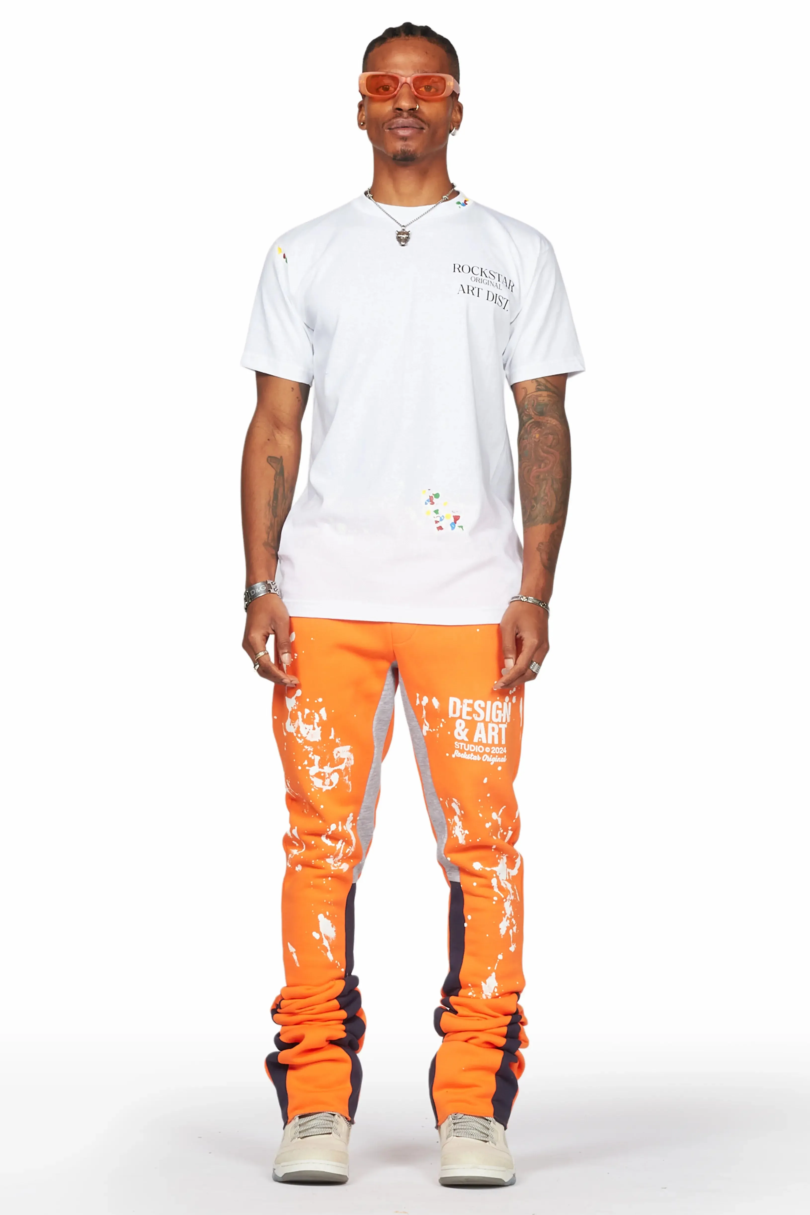 Damone Orange Super Stacked Flare Track Pant sold by Rockstar Original product image thumbnail 2
