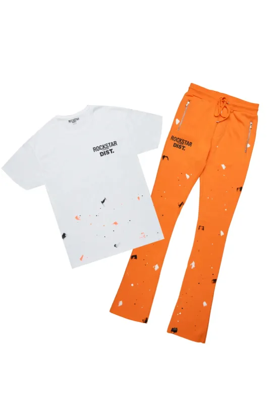 Raffer White/Orange T-Shirt/Stacked Flare Pant Set sold by Rockstar Original