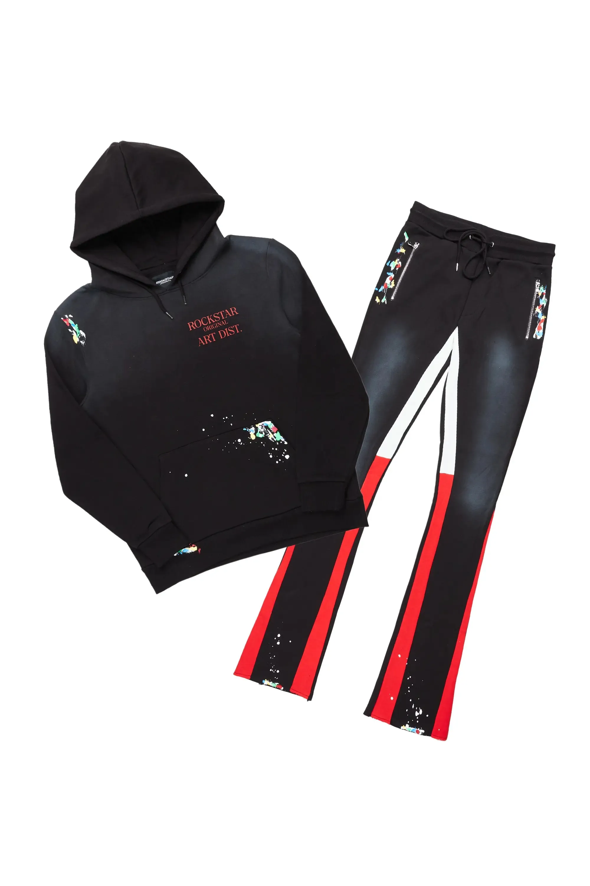 Rockstar Art Dist. Black/Red Hoodie/Stacked Flare Pant Set sold by Rockstar Original product image thumbnail 2