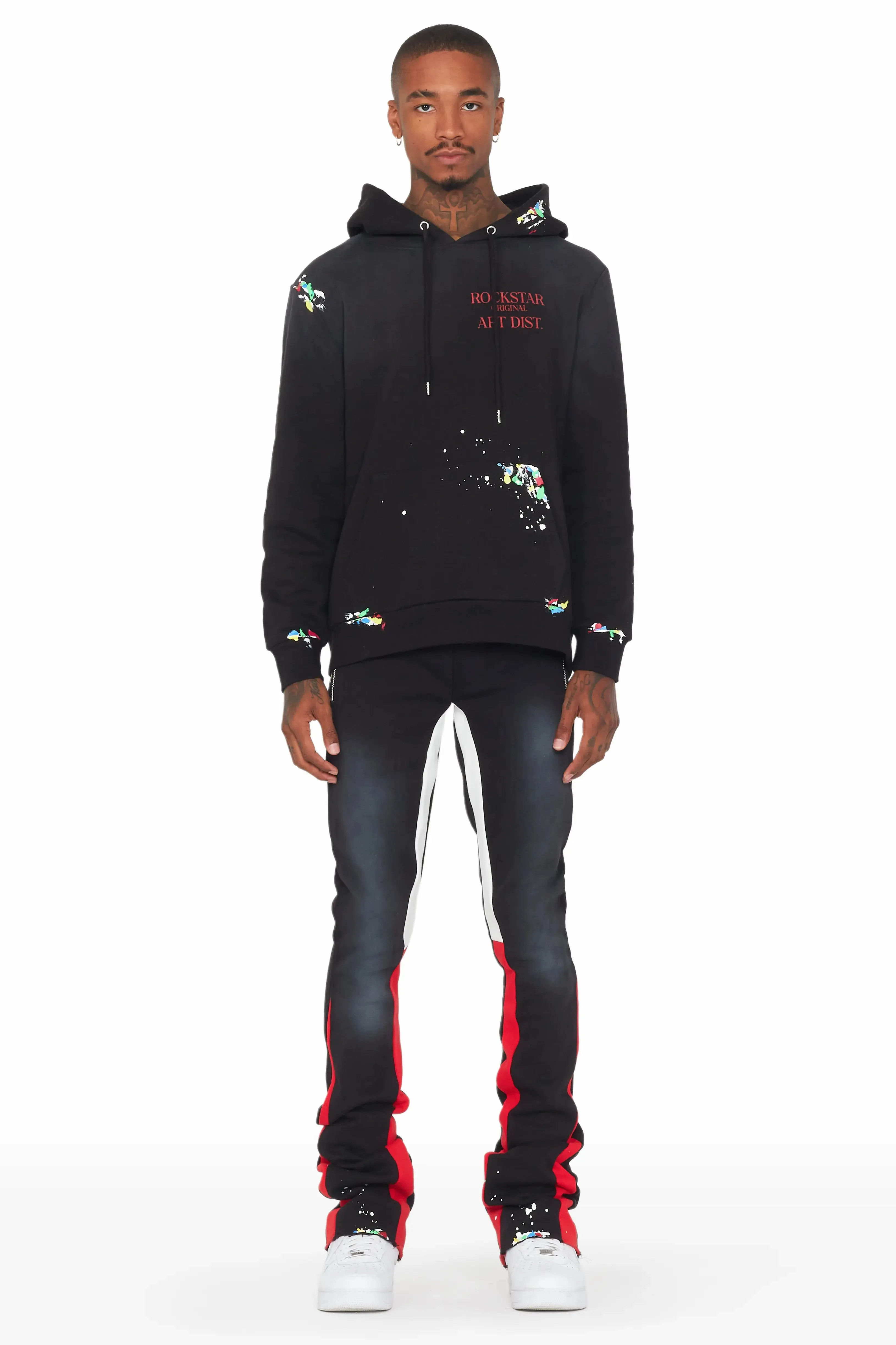 Rockstar Art Dist. Black/Red Hoodie/Stacked Flare Pant Set sold by Rockstar Original