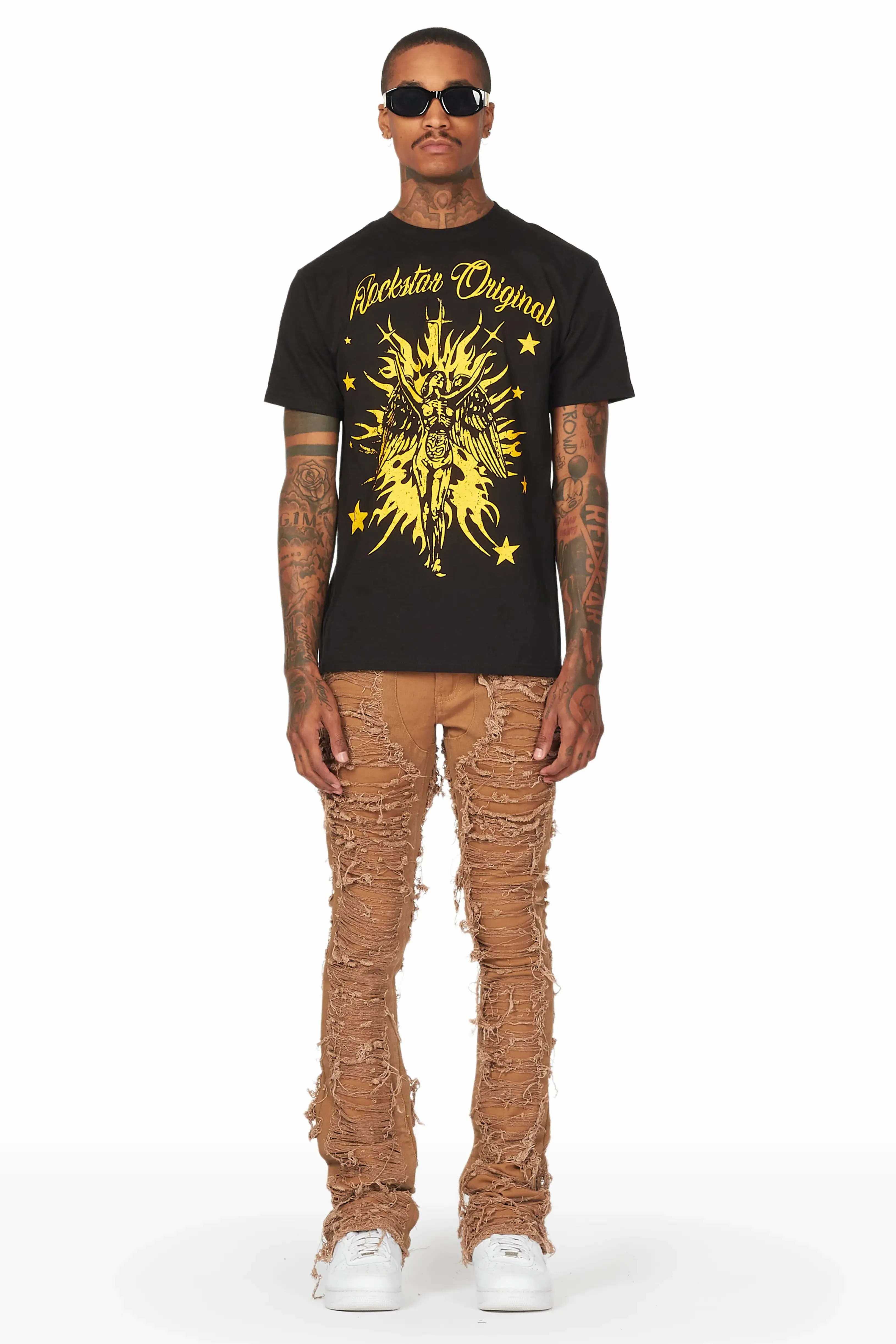 Conrad Beige Stacked Flare Jean sold by Rockstar Original product image thumbnail 4