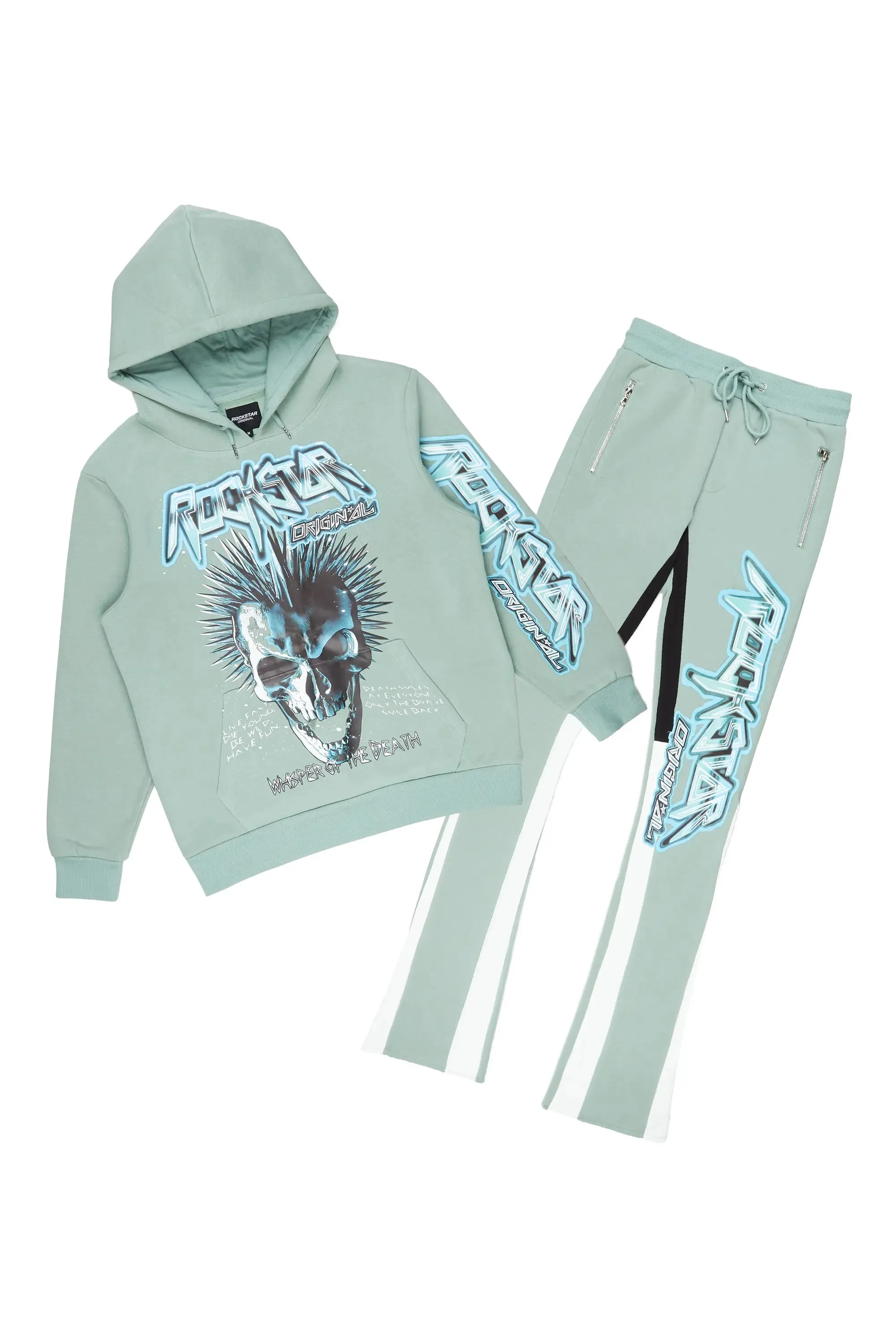 Obern Sage/White Graphic Hoodie/Stacked Flare Pant Track Set sold by Rockstar Original product image thumbnail 2