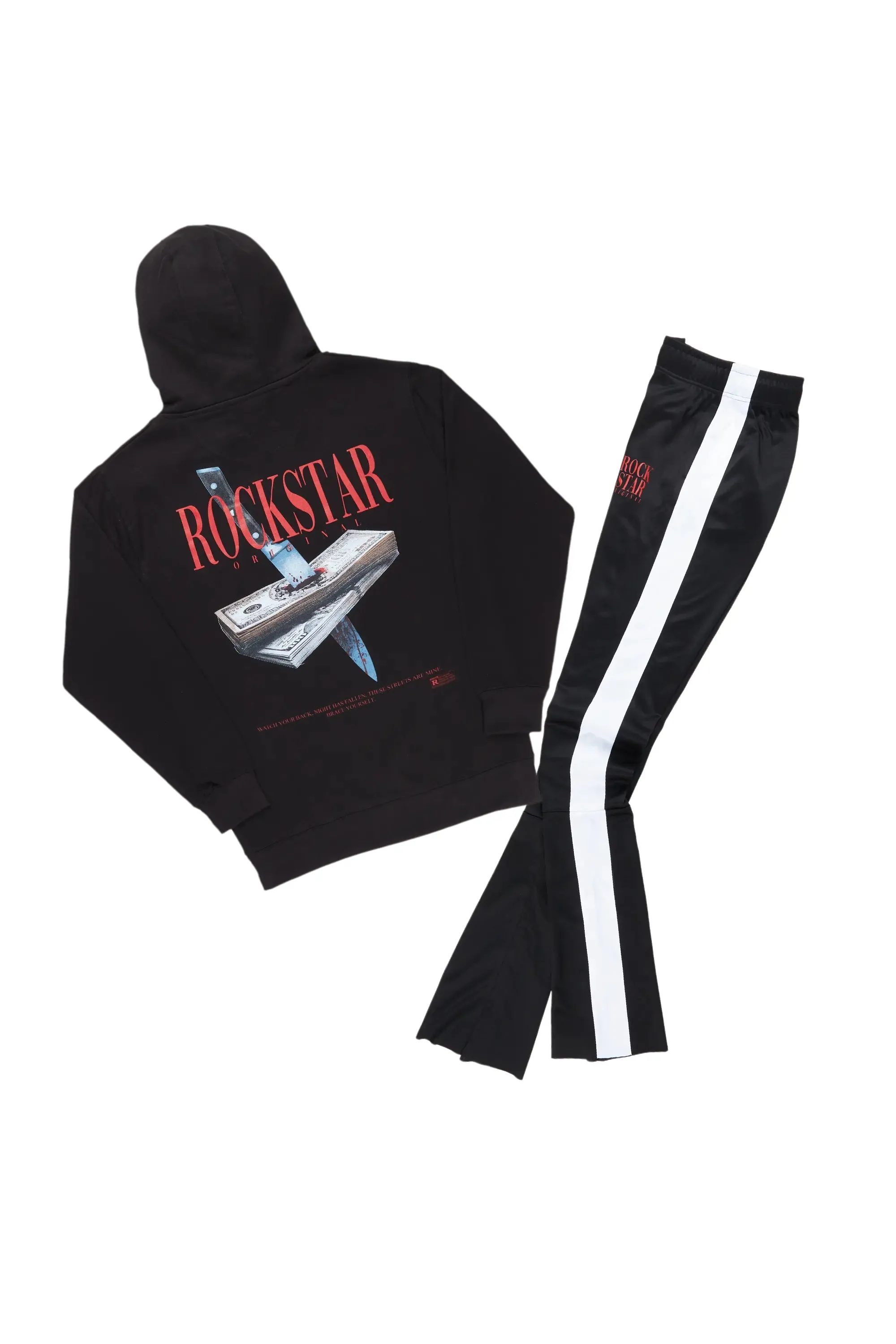 Dayte Nite Black Hoodie Super Stack Track Set sold by Rockstar Original