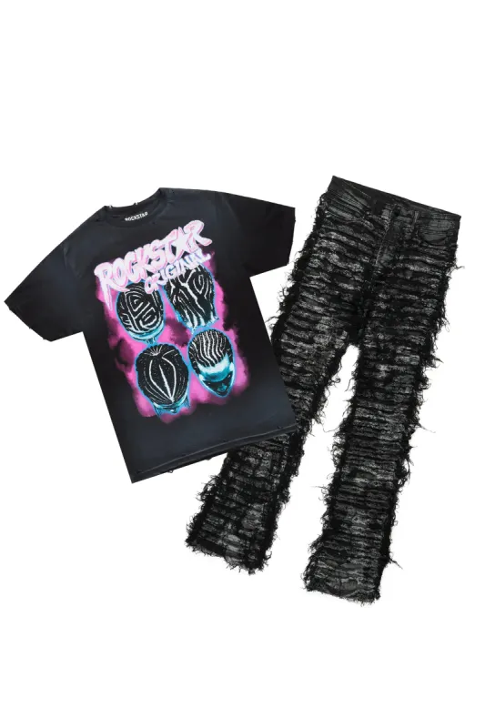 Barber Black T-Shirt & Bossko Stacked Flare Jean Bundle sold by Rockstar Original