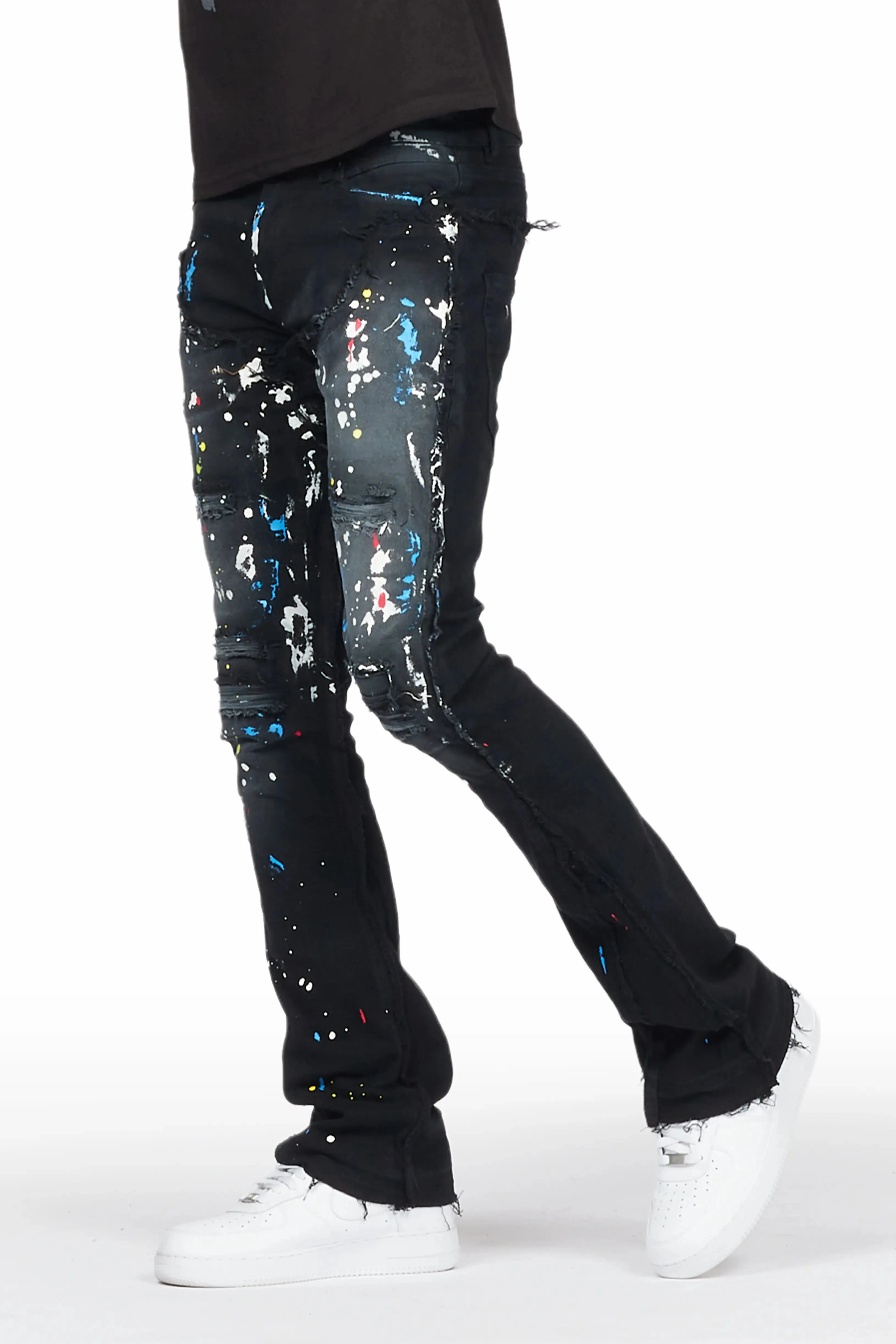 Salako Black Painter Stacked Flare Jean sold by Rockstar Original