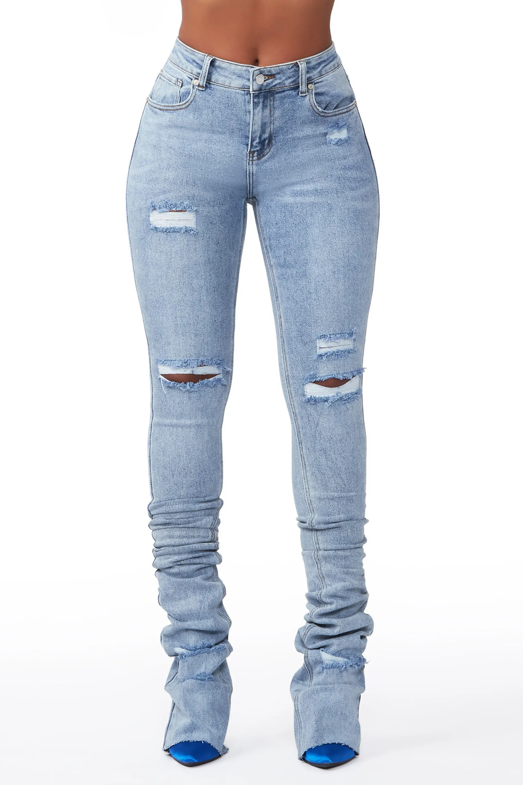 Playing Games Light Wash Distressed Super Stacked Jean sold by Rockstar Original product image thumbnail 4