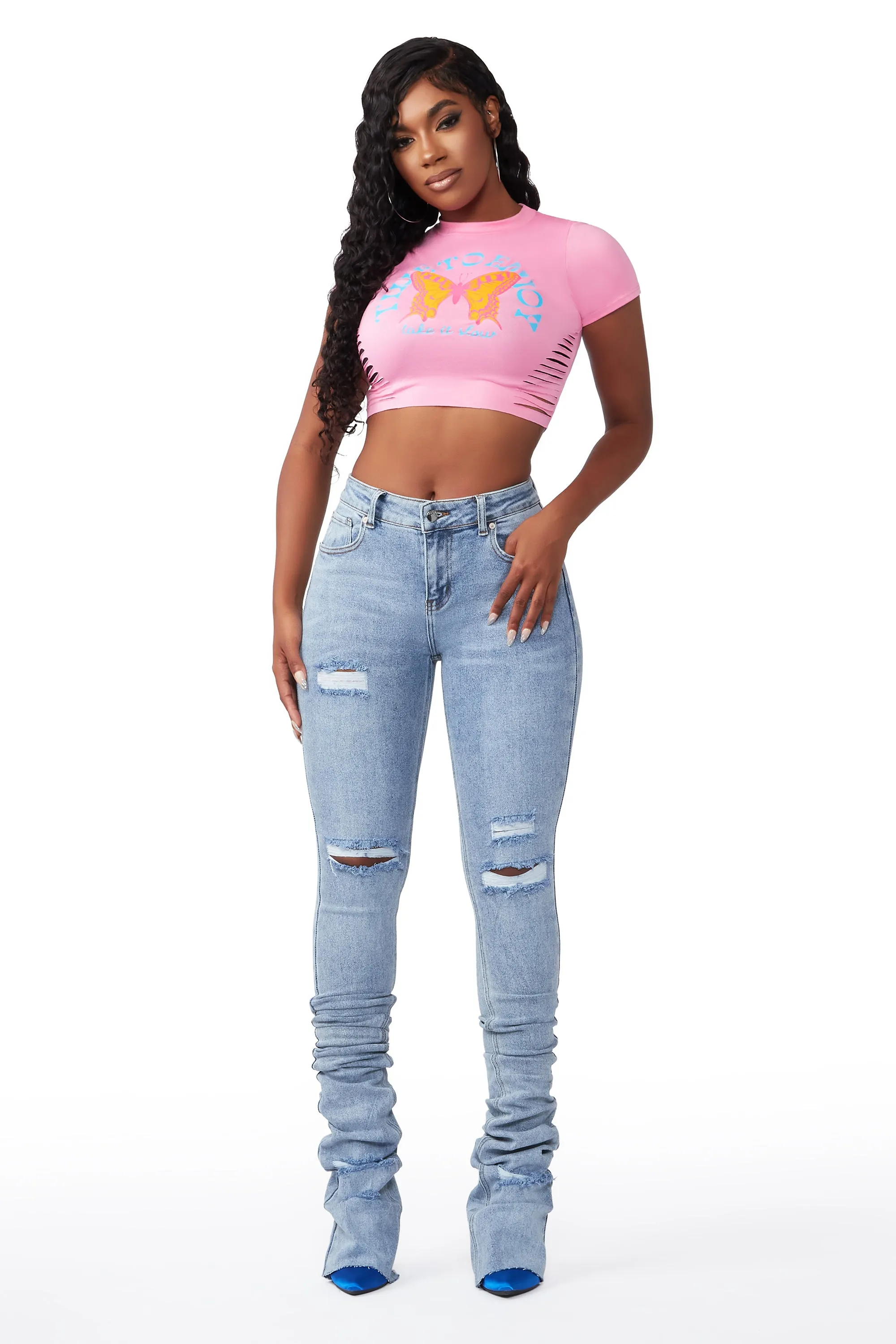 Playing Games Light Wash Distressed Super Stacked Jean sold by Rockstar Original product image thumbnail 2