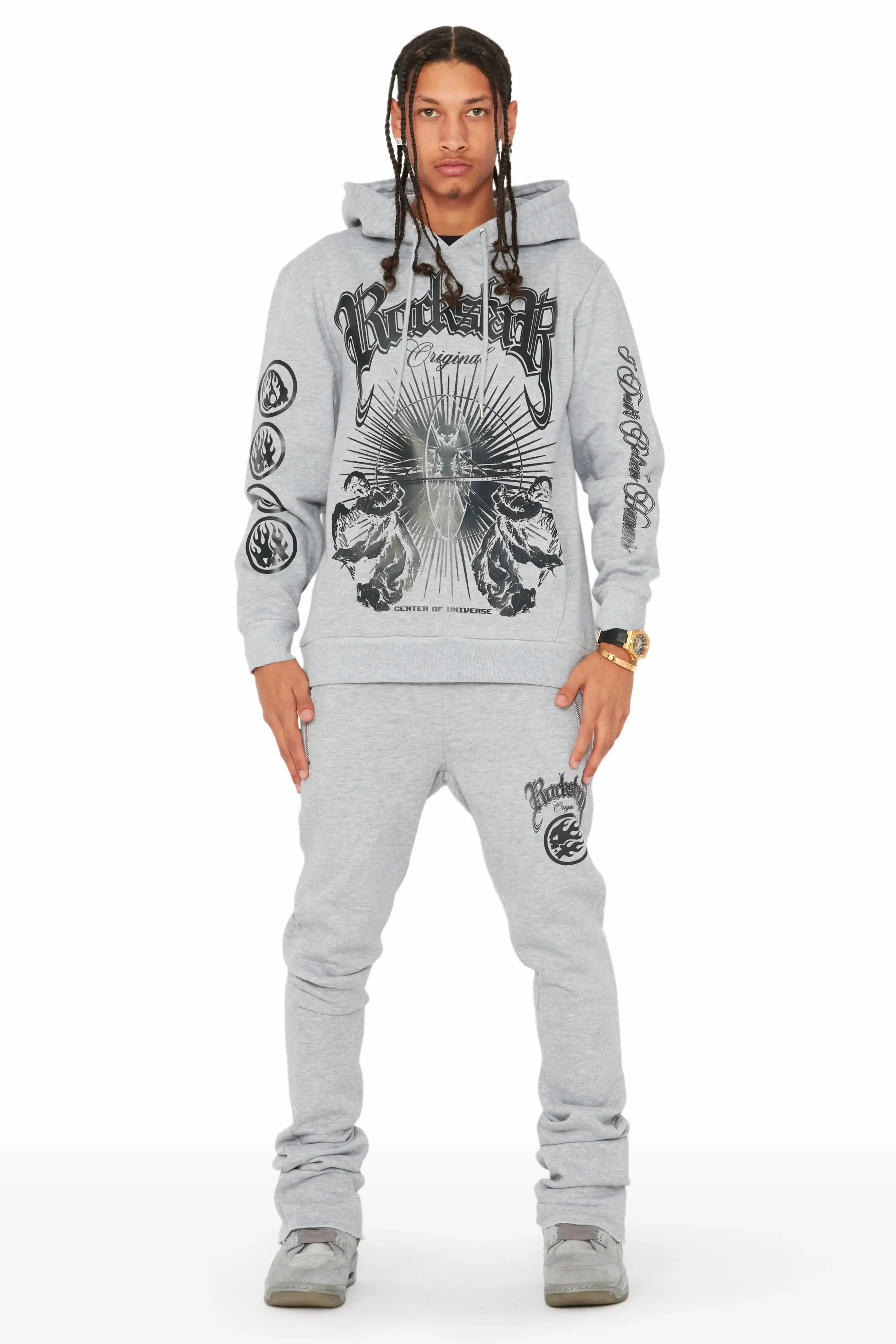 Yarden Grey Graphic Hoodie/Stacked Flare Pant Track Set sold by Rockstar Original