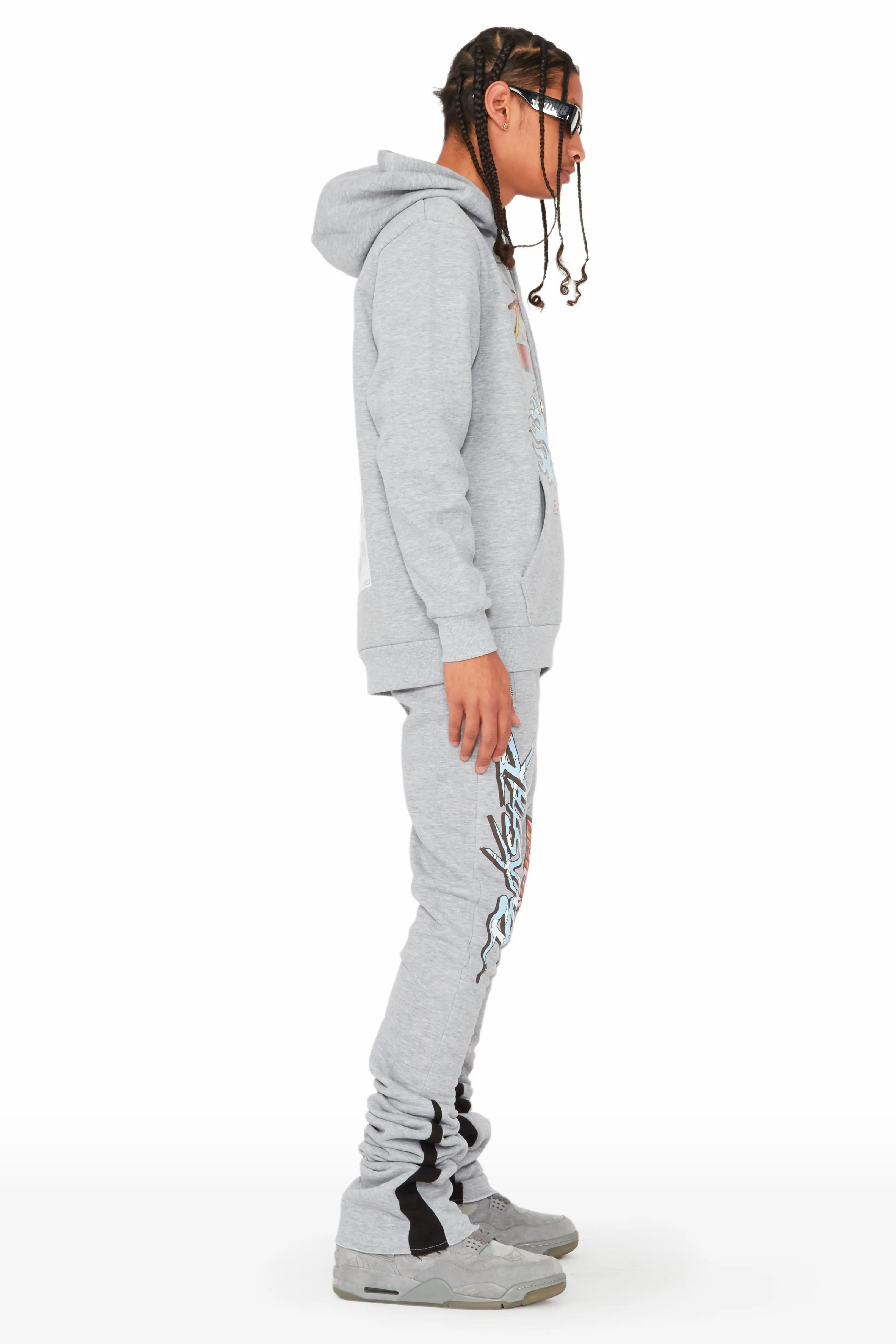 Sky Heather Grey Graphic Hoodie/ Super Stacked Pants Track Set sold by Rockstar Original product image thumbnail 2