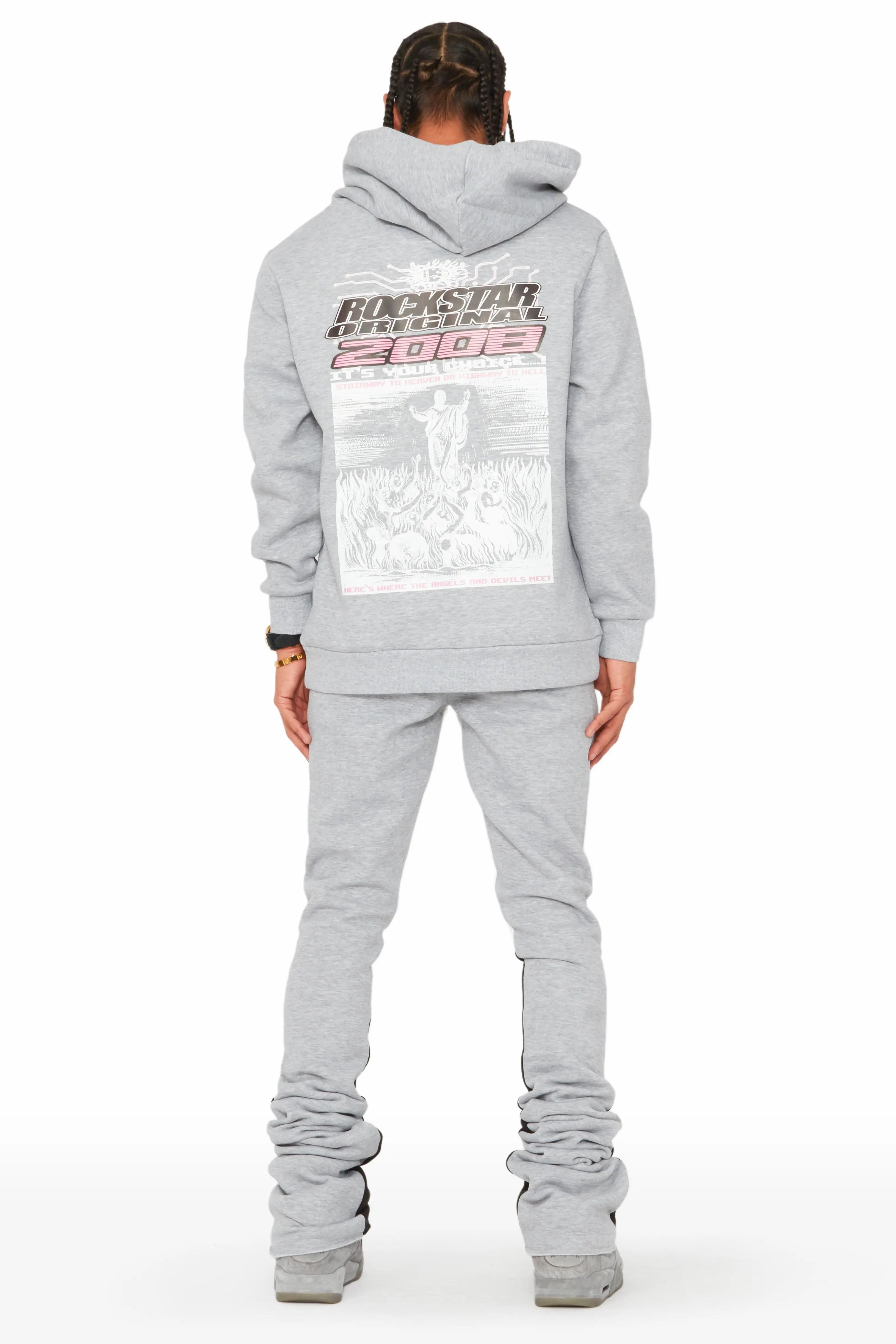 Sky Heather Grey Graphic Hoodie/ Super Stacked Pants Track Set sold by Rockstar Original product image thumbnail 3
