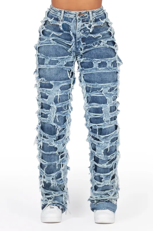 Jaidyn Med. Wash Shredded Wide Leg Jean sold by Rockstar Original