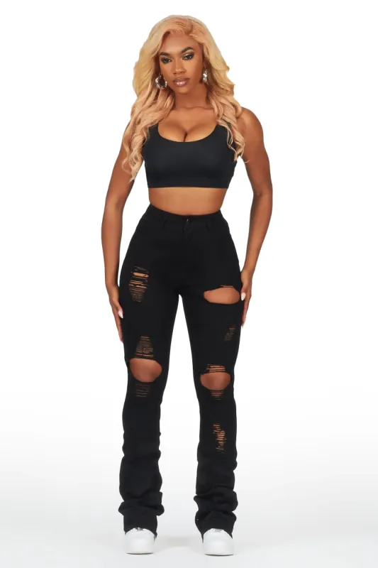 Takasia Black Distressed Super Stacked Jean sold by Rockstar Original