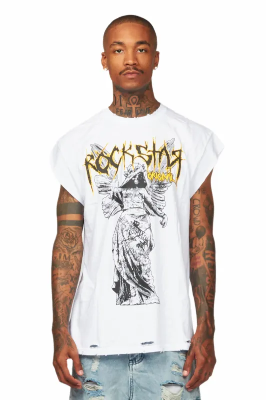 Davon White Oversize Graphic Sleeveless Graphic T-Shirt sold by Rockstar Original