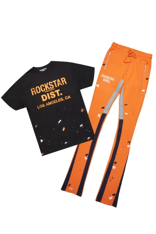 Scottie Black/Orange T-Shirt/Super Stacked Flare Track Pant Set sold by Rockstar Original