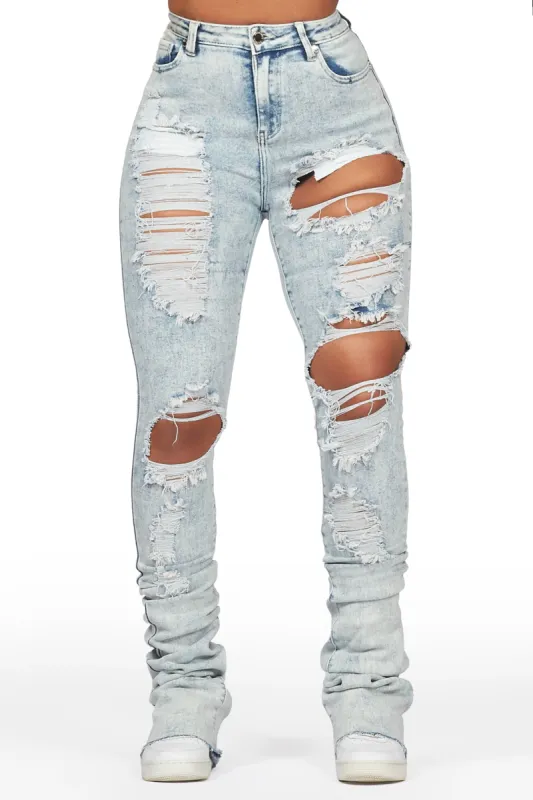 Nadine Dirty Light Wash Distressed Super Stacked Jean sold by Rockstar Original