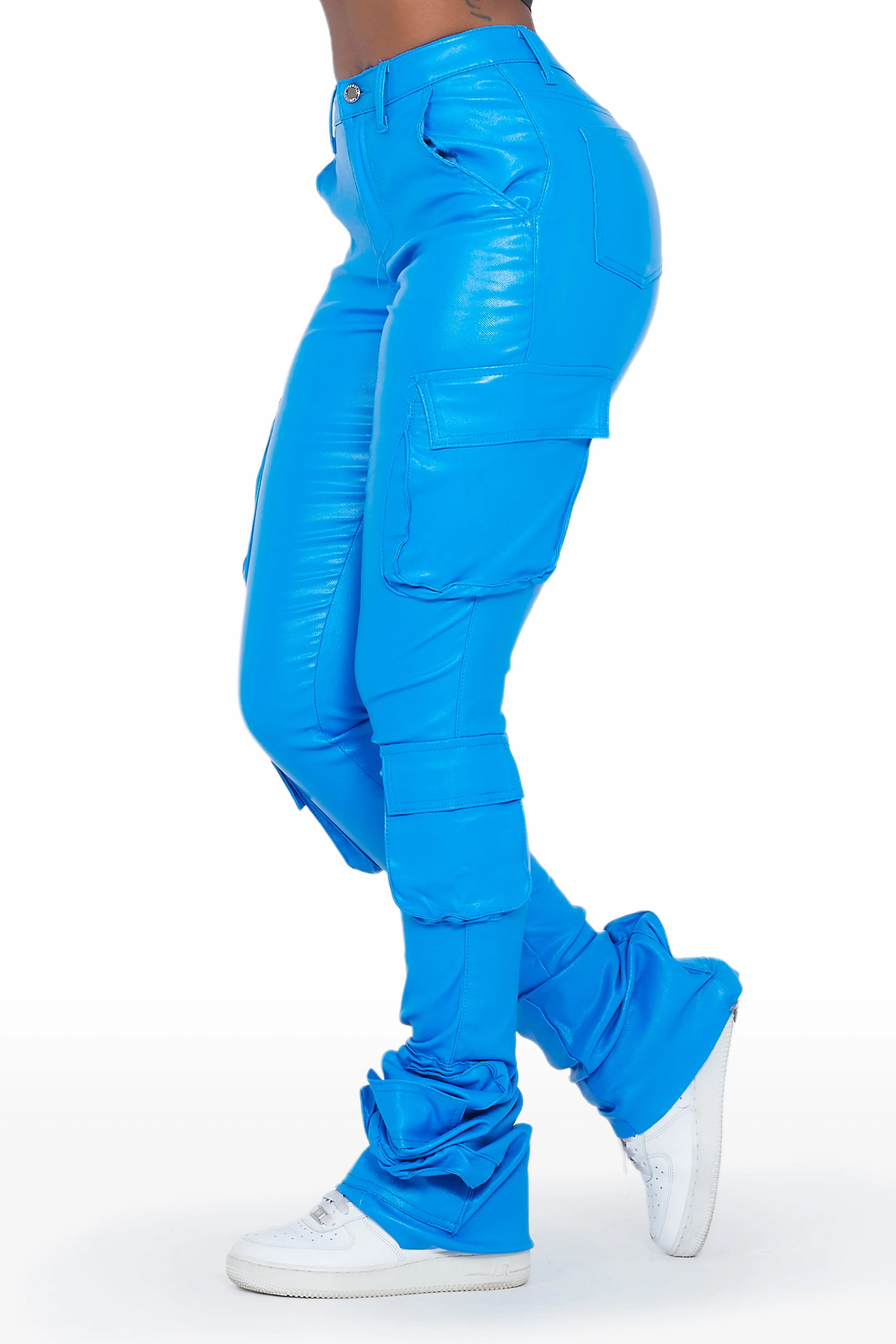 Miracle Blue PU Cargo Super Stacked Pant sold by Rockstar Original