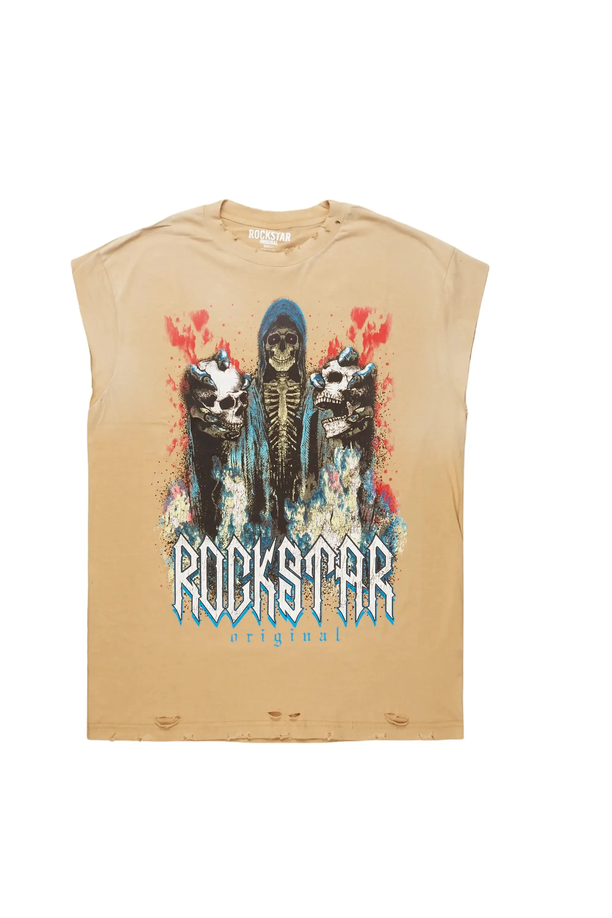 Bama Beige Graphic Oversize Sleeveless Graphic T-Shirt sold by Rockstar Original product image thumbnail 2
