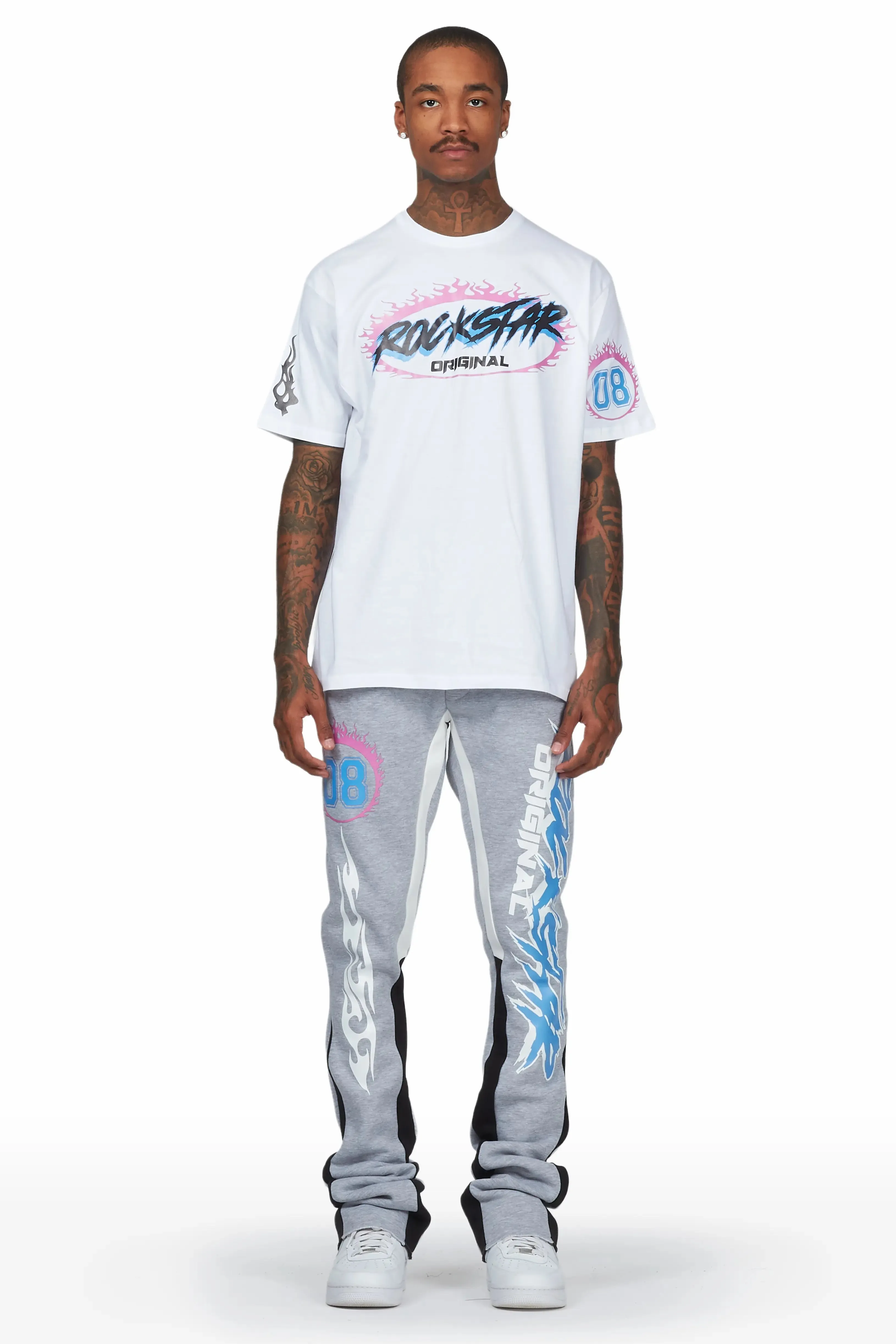 Draven White/Grey T-Shirt Stacked Flare Trackset sold by Rockstar Original product image thumbnail 2