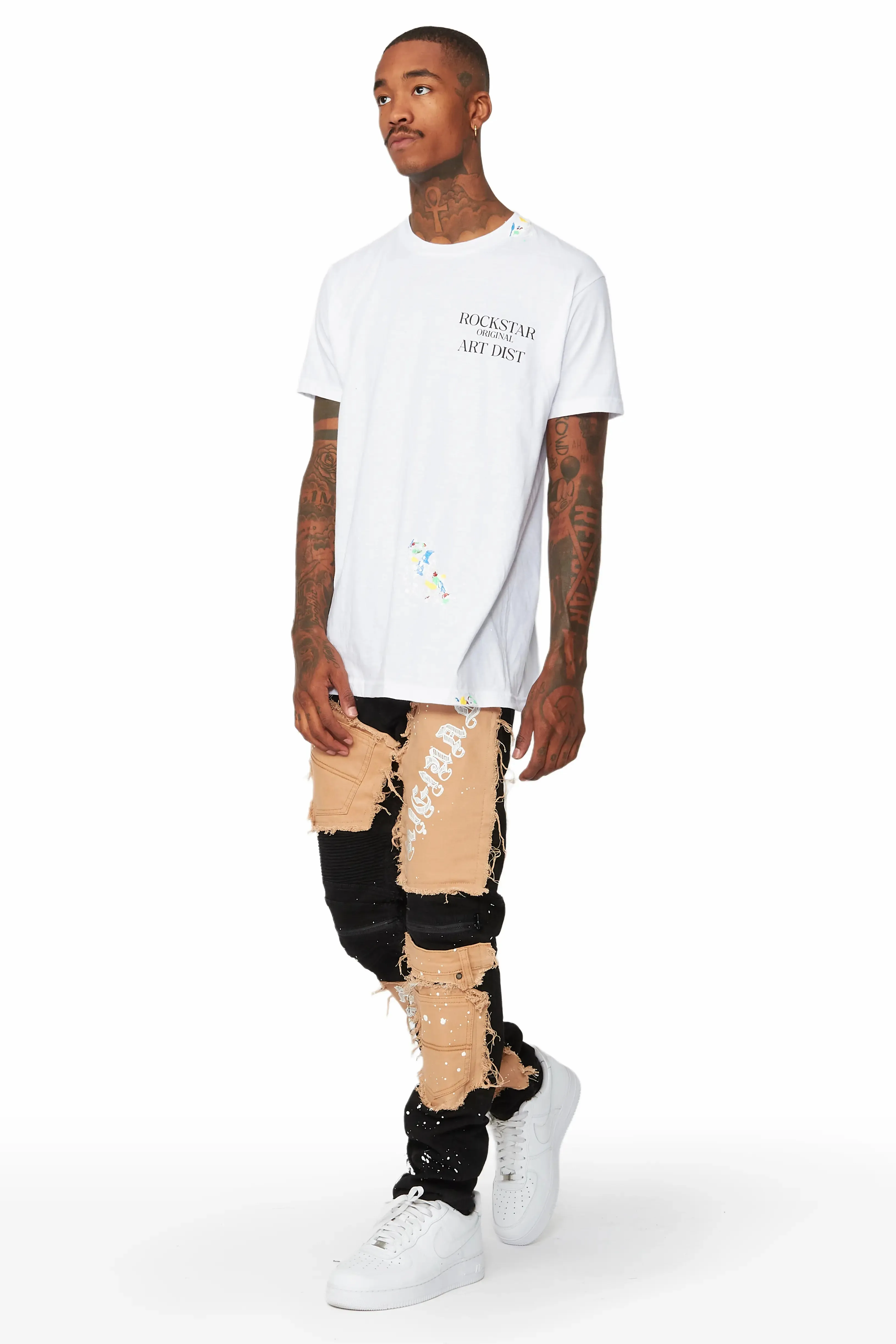 Cosmo Black/Beige Patchwork Biker Jean sold by Rockstar Original product image thumbnail 5