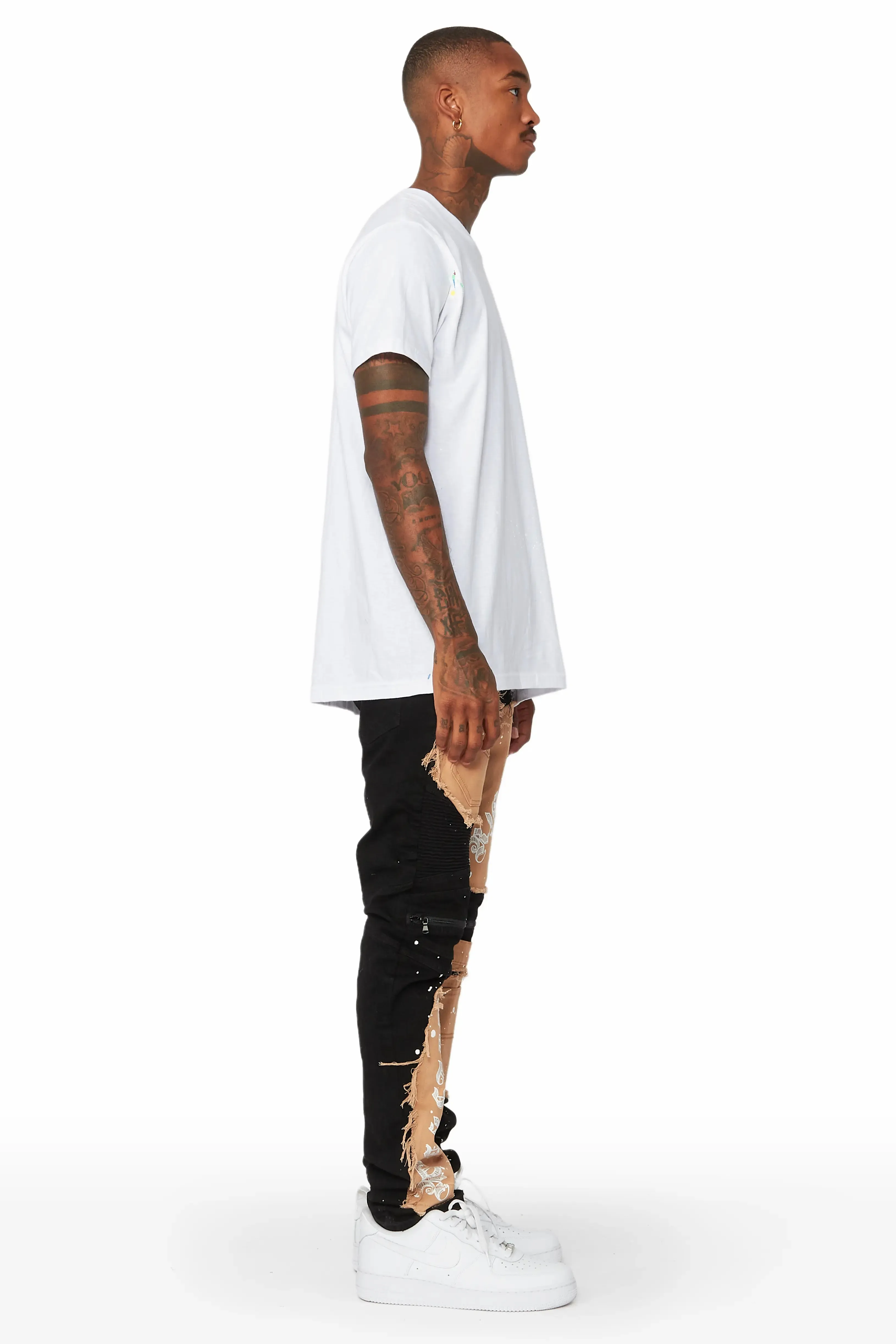 Cosmo Black/Beige Patchwork Biker Jean sold by Rockstar Original product image thumbnail 3