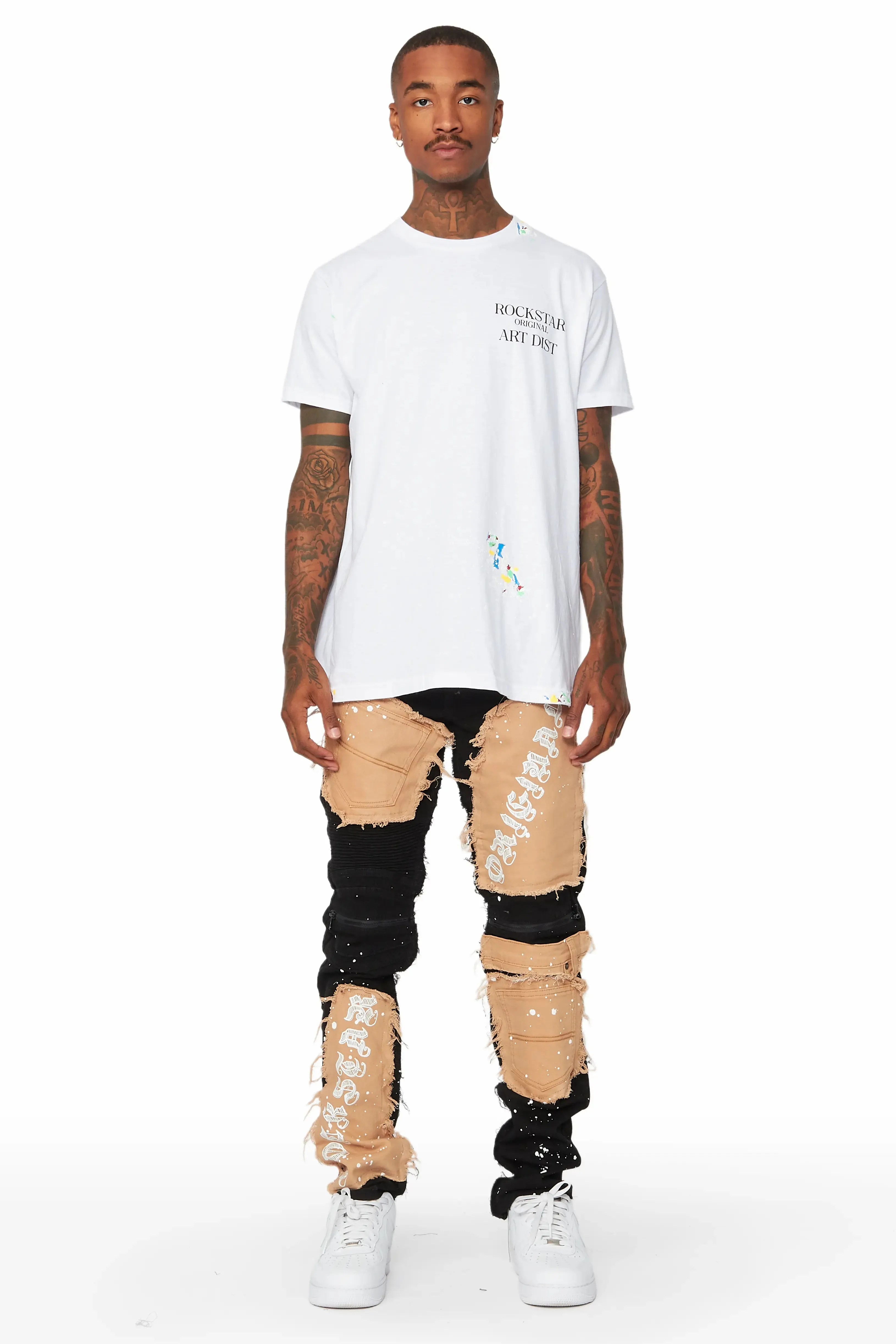 Cosmo Black/Beige Patchwork Biker Jean sold by Rockstar Original product image thumbnail 2