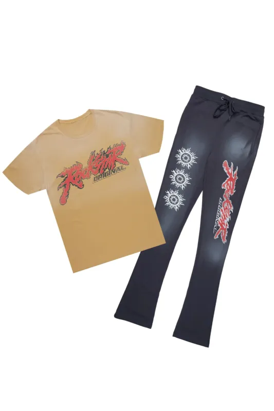 Yash Beige T-Shirt/Stacked Flare Track Pant Set sold by Rockstar Original