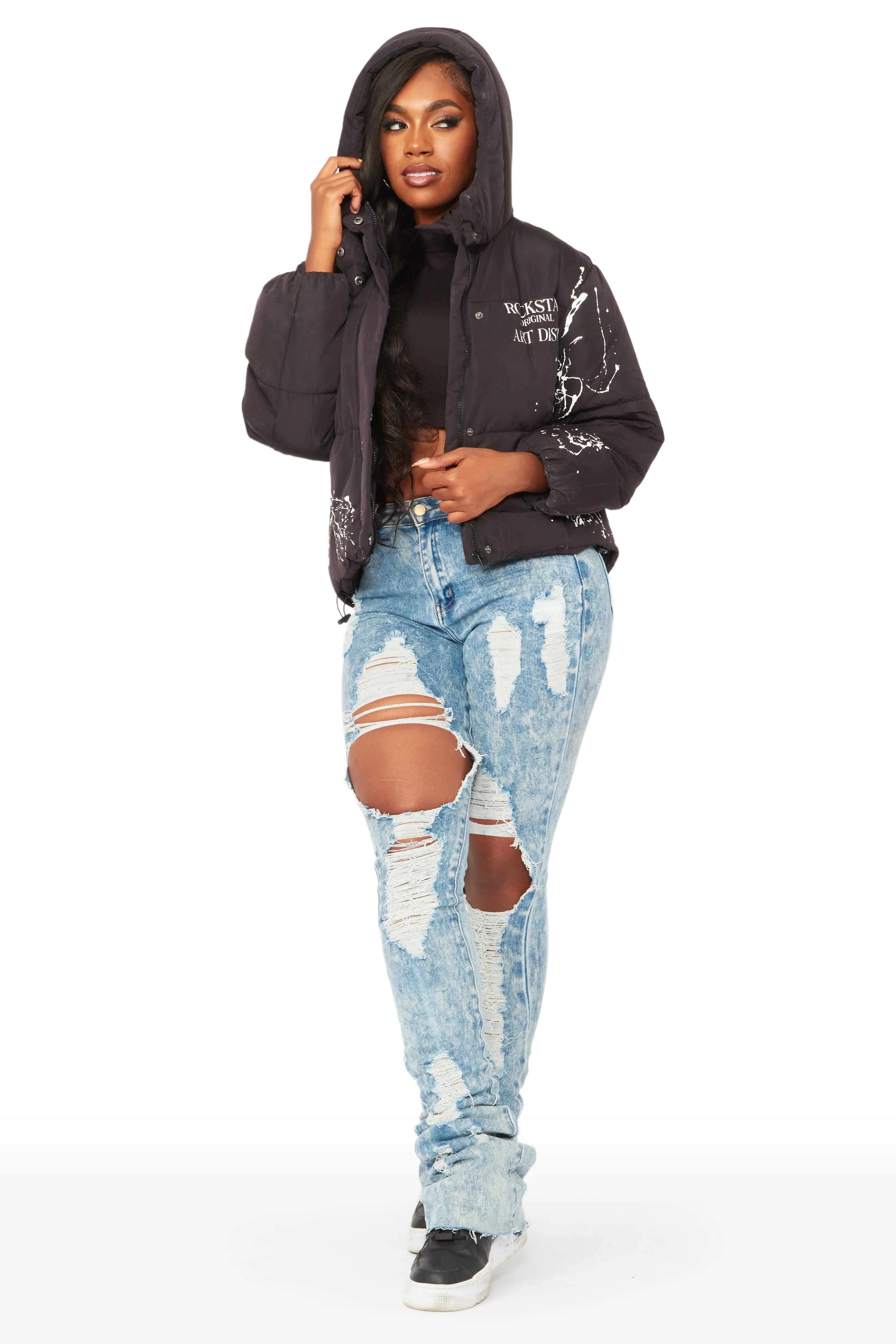 Keira Black Drippy Puffer Jacket sold by Rockstar Original product image thumbnail 5