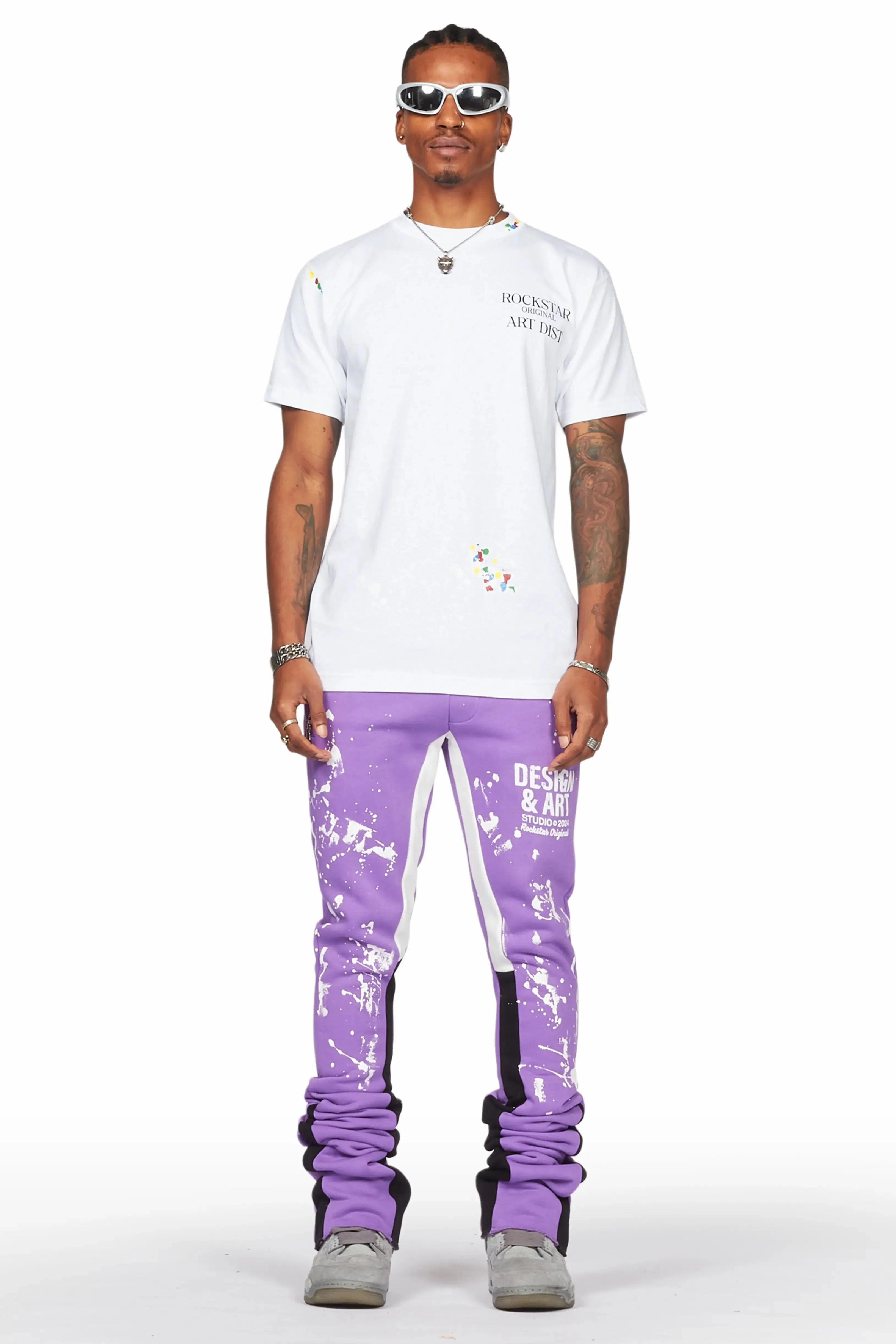 Damone Purple Super Stacked Flare Track Pant sold by Rockstar Original product image thumbnail 2
