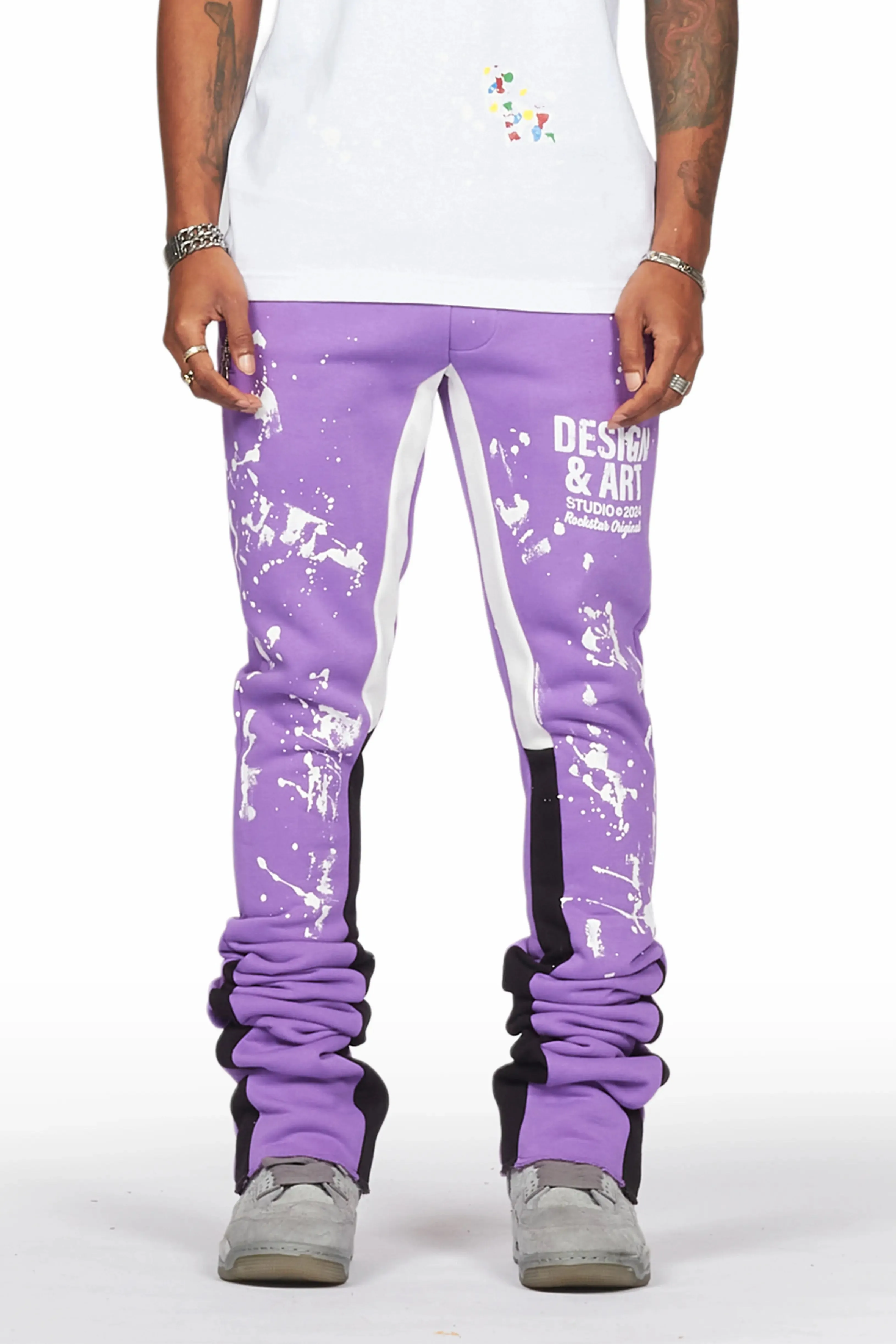 Damone Purple Super Stacked Flare Track Pant sold by Rockstar Original