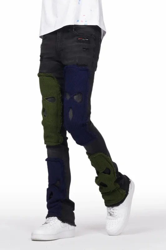 Destry Black Patchwork Stacked Flare Jean sold by Rockstar Original