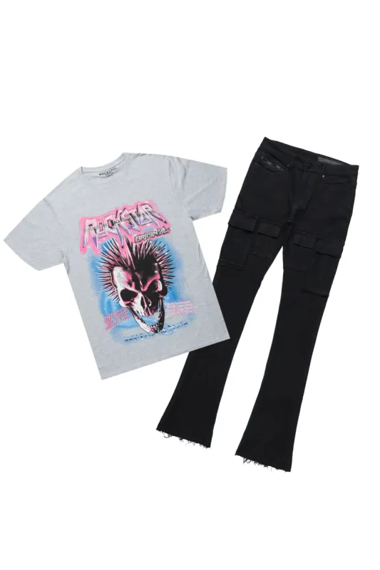 Obern Grey T-Shirt & Sarg Black Stacked Flare Jean Bundle sold by Rockstar Original