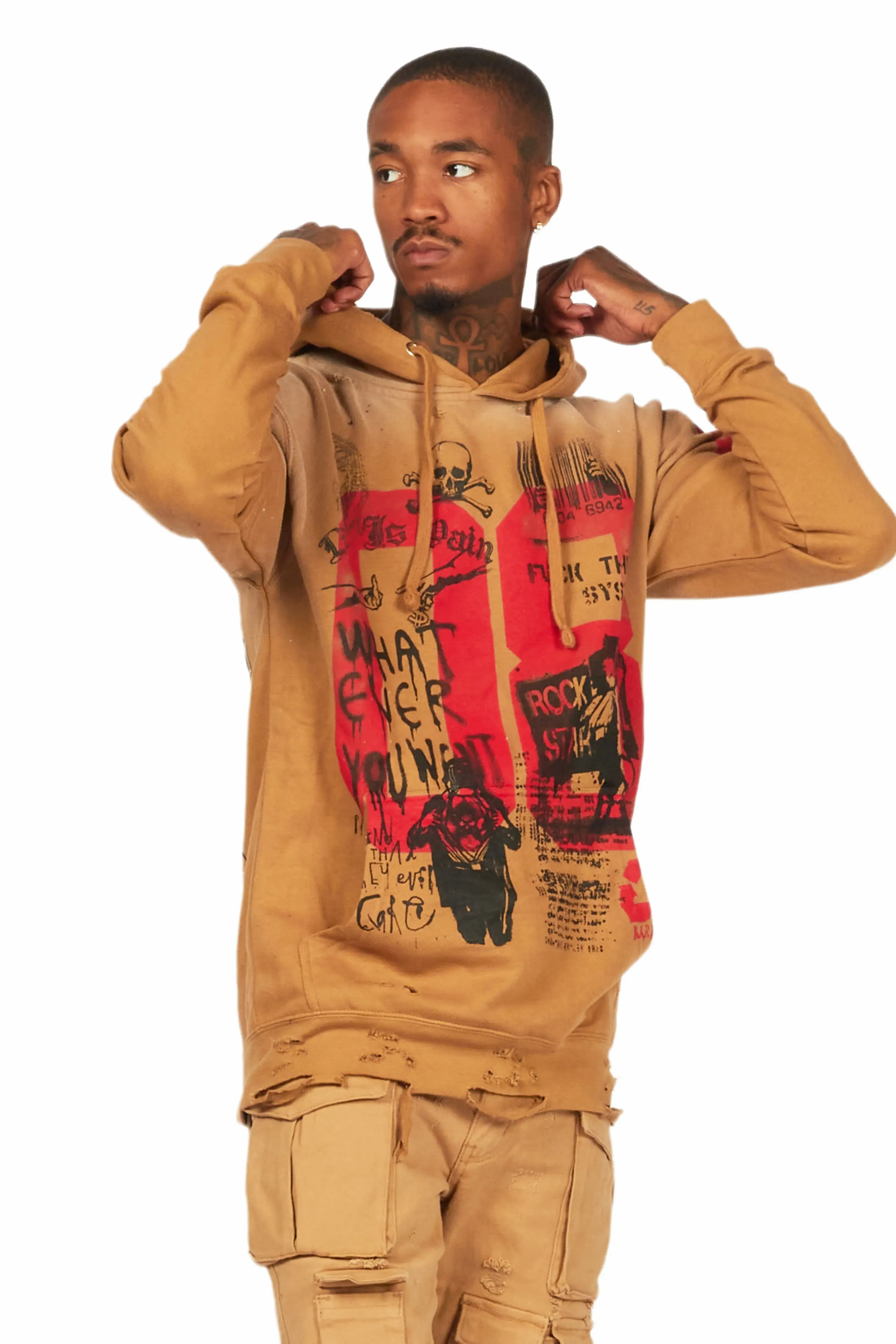 Grill Tan Distressed Graphic Hoodie sold by Rockstar Original product image thumbnail 3