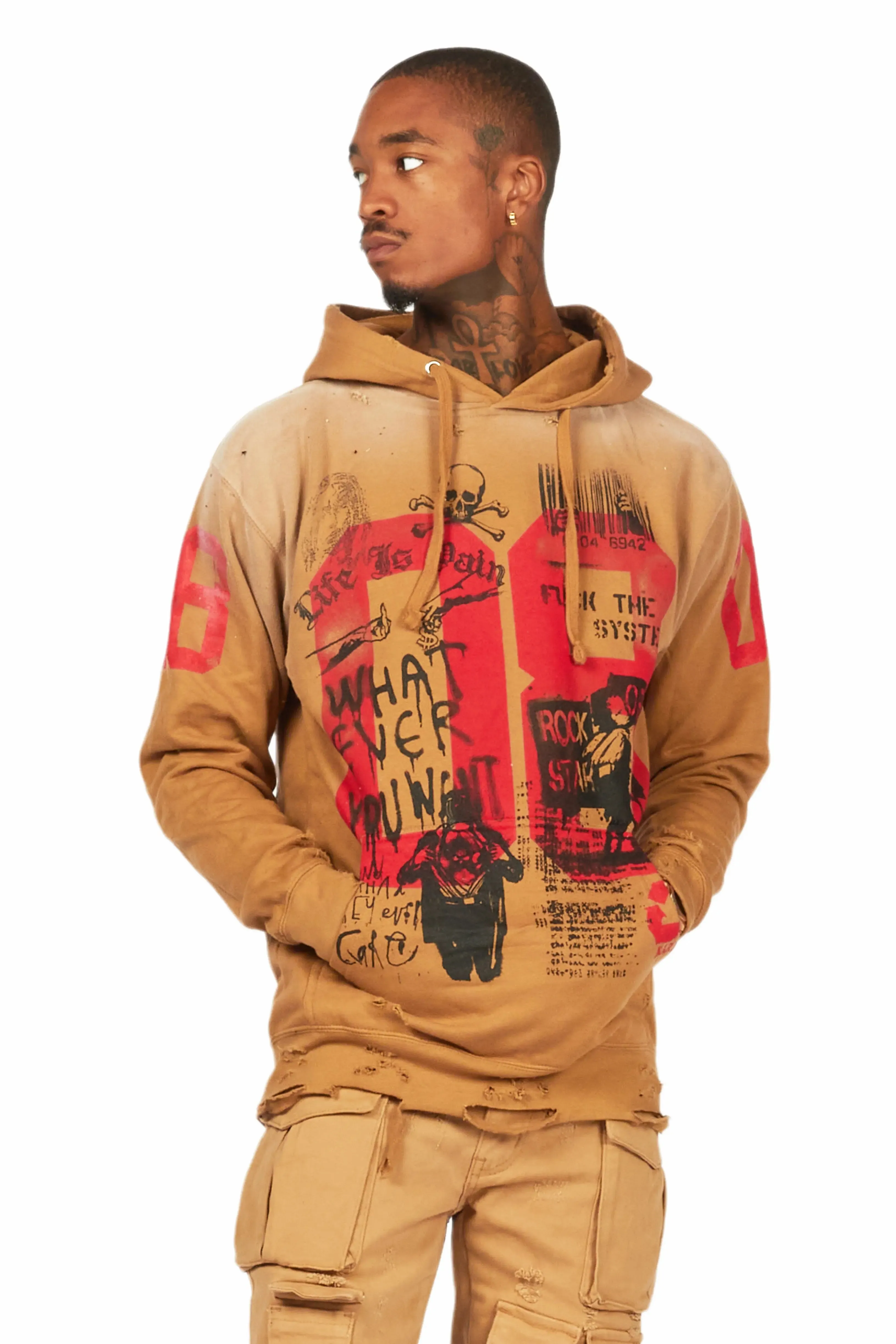 Grill Tan Distressed Graphic Hoodie sold by Rockstar Original product image thumbnail 2