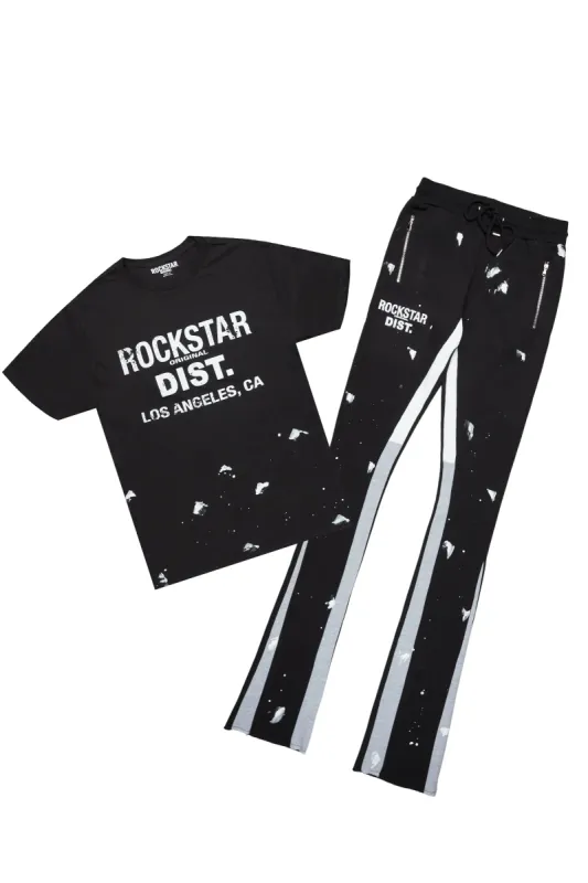 Scottie Black T-Shirt/Super Stacked Flare Track Pant Set sold by Rockstar Original