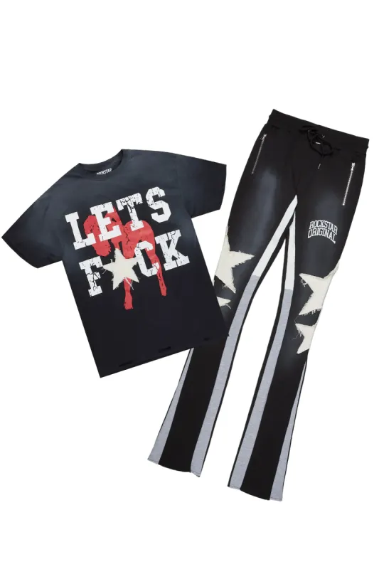 Pacino Black/Grey T-Shirt/Stacked Flare Track Set sold by Rockstar Original