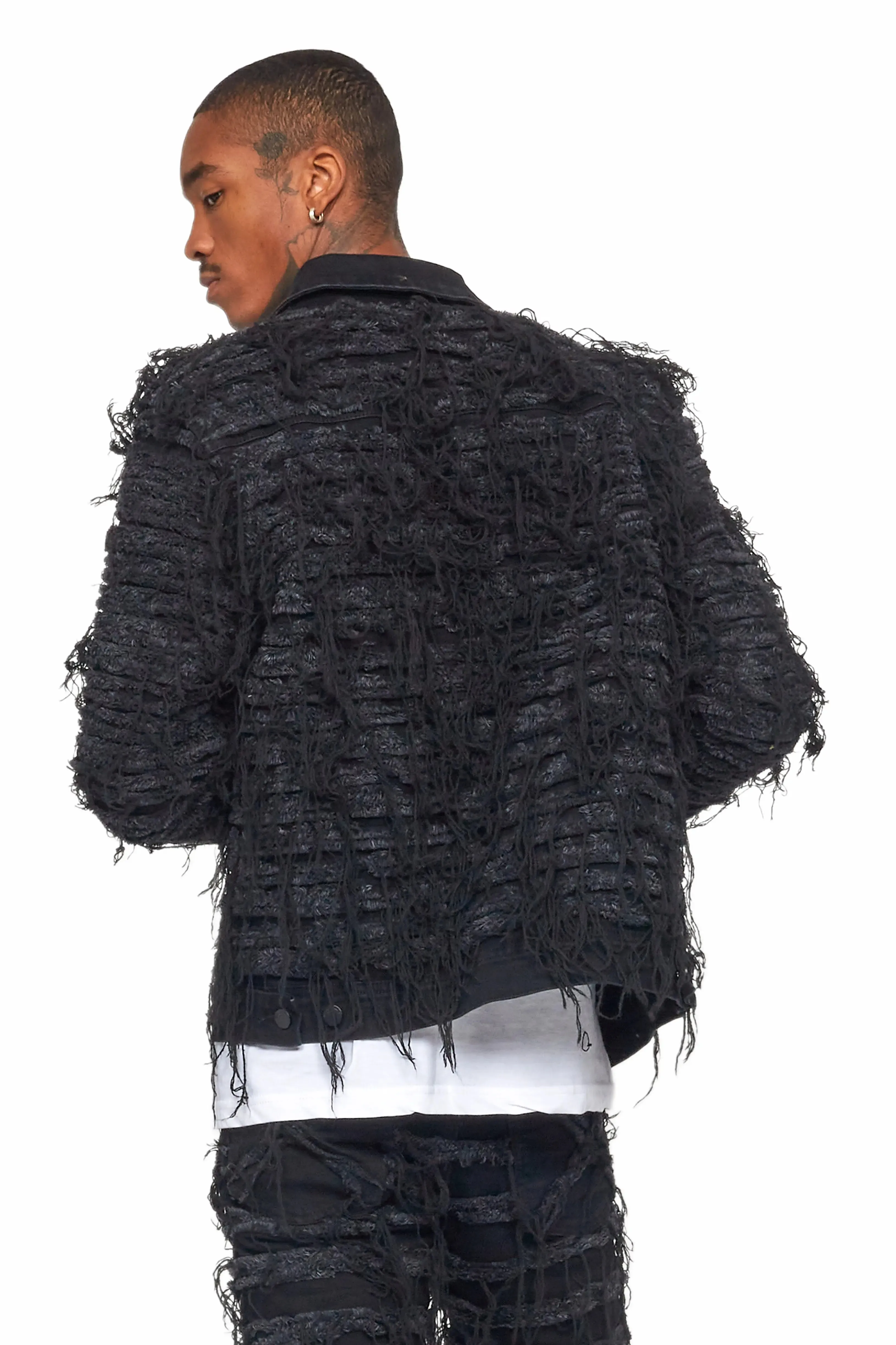 Ayan Black Distressed Denim Jacket sold by Rockstar Original product image thumbnail 3