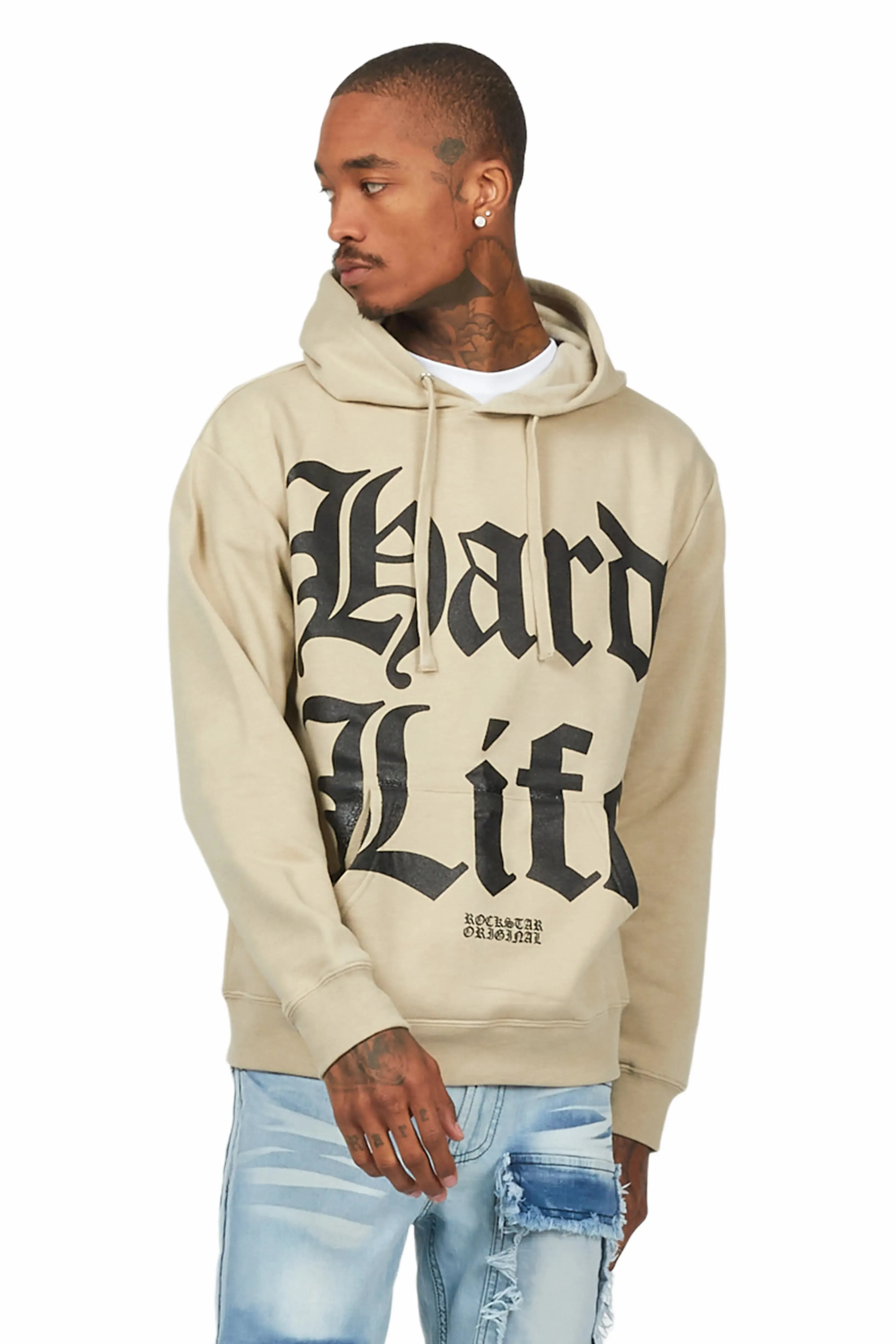 Hard Life Beige Graphic Hoodie sold by Rockstar Original product image thumbnail 4