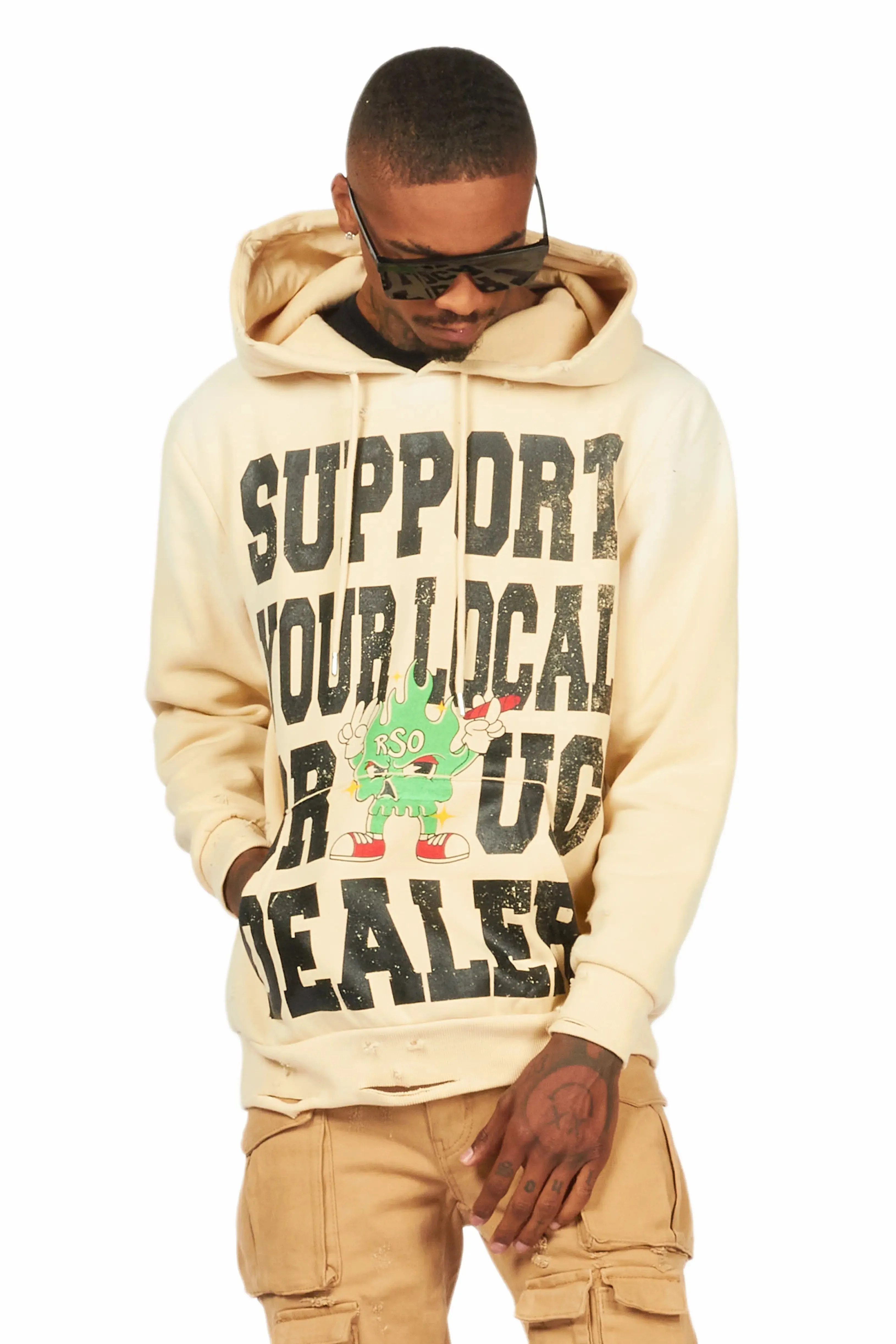 Tarl Beige Distressed Graphic Hoodie sold by Rockstar Original product image thumbnail 4