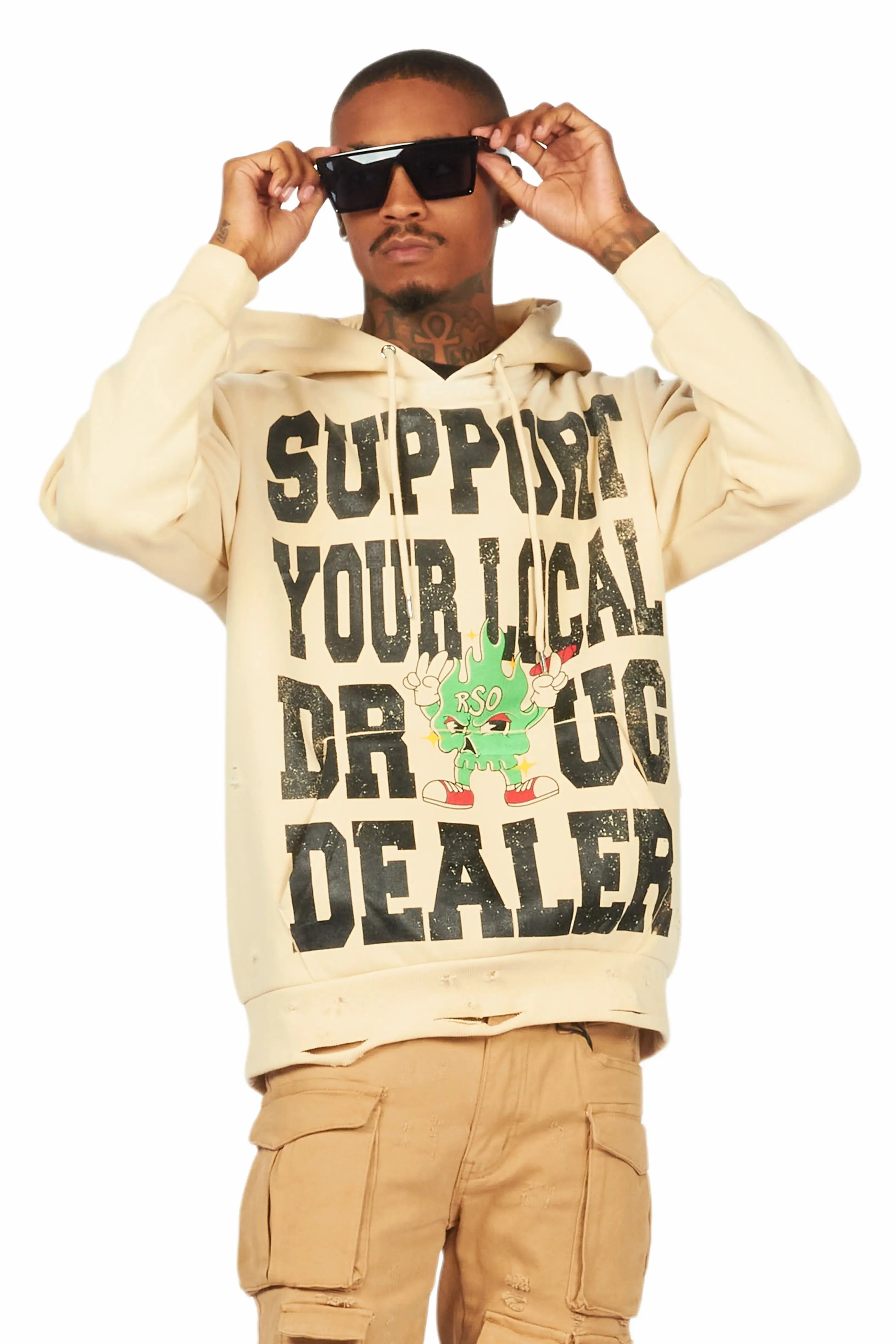 Tarl Beige Distressed Graphic Hoodie sold by Rockstar Original product image thumbnail 3