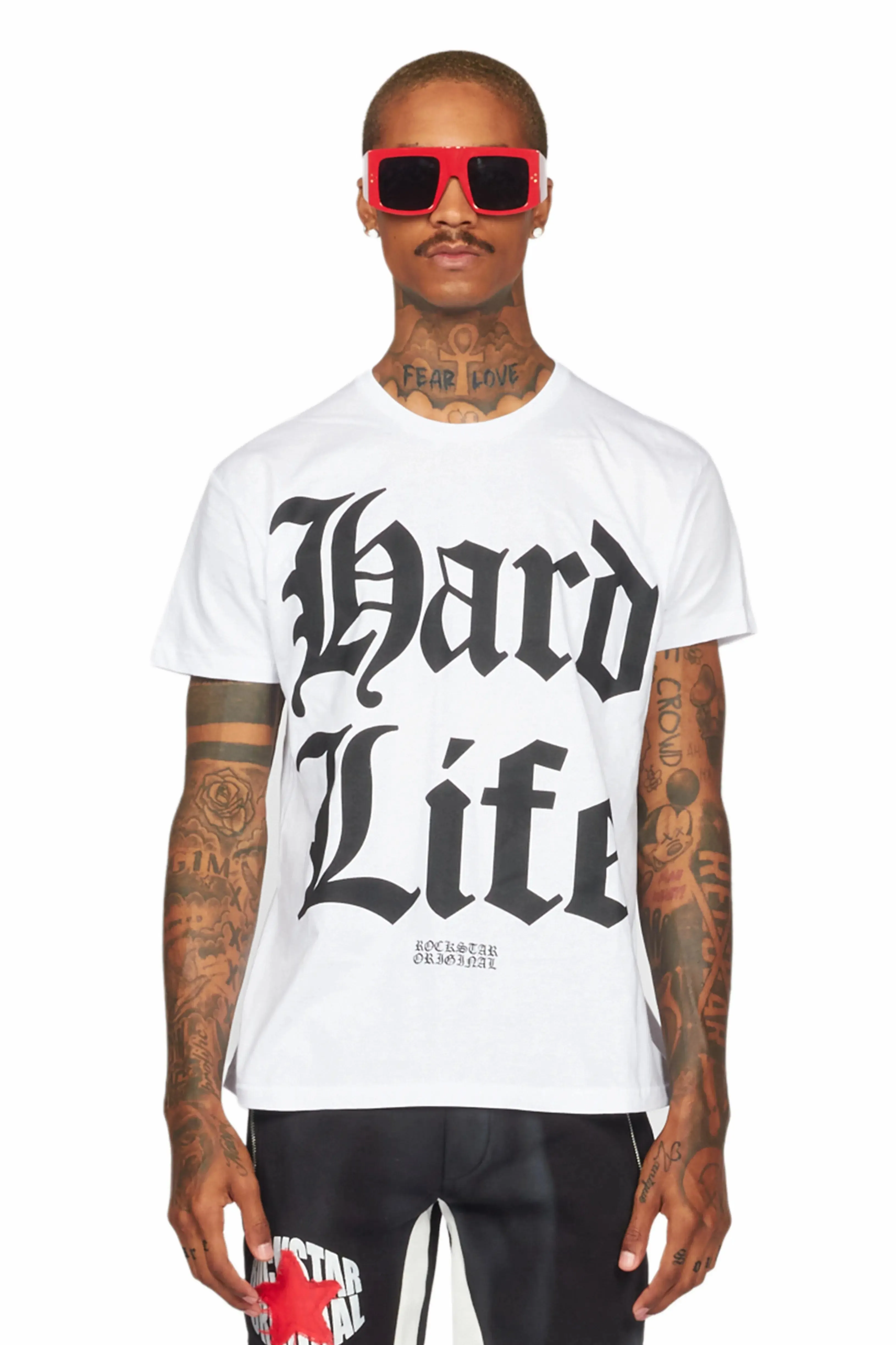 Hard Life White/Black Graphic T-Shirt sold by Rockstar Original