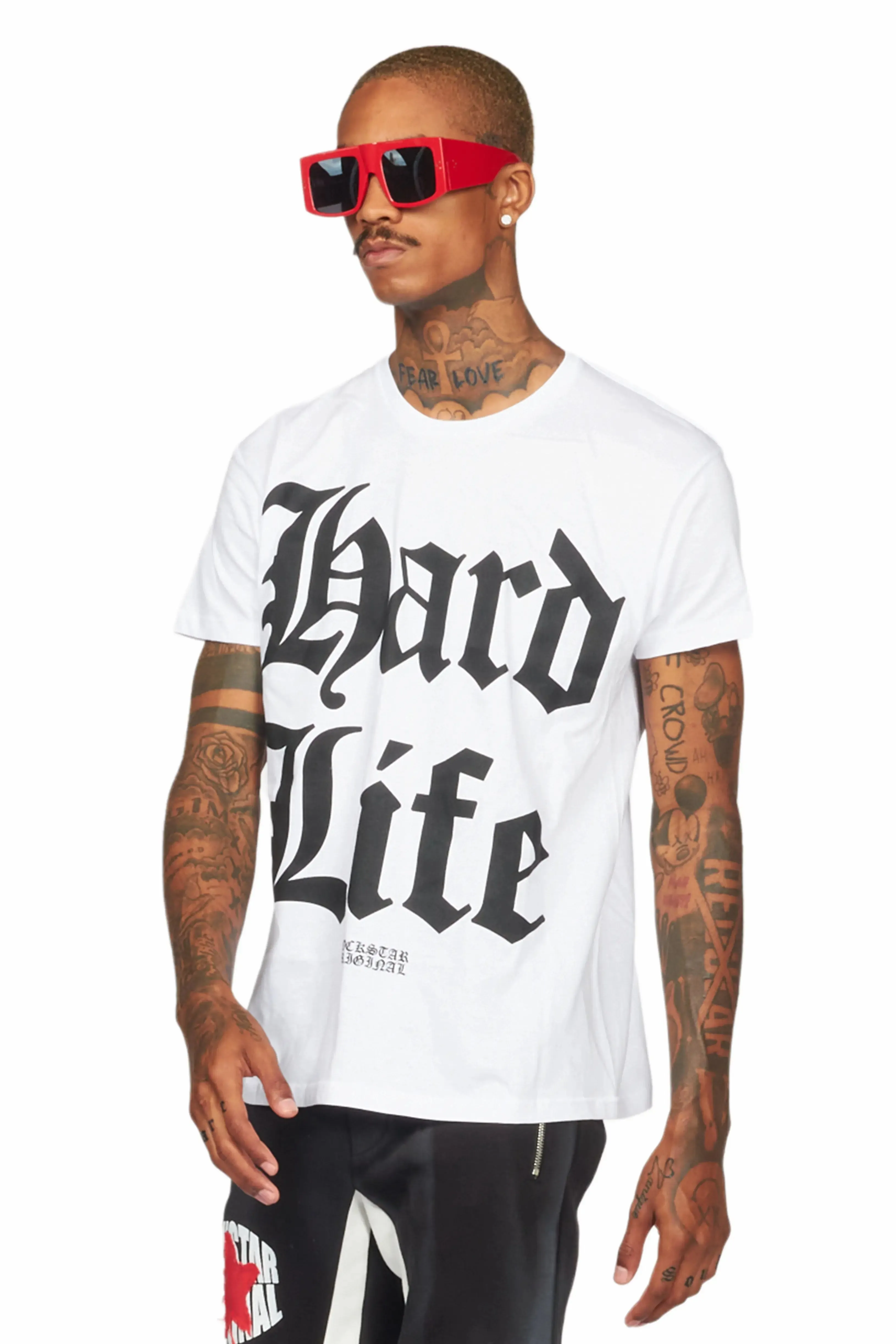 Hard Life White/Black Graphic T-Shirt sold by Rockstar Original product image thumbnail 4