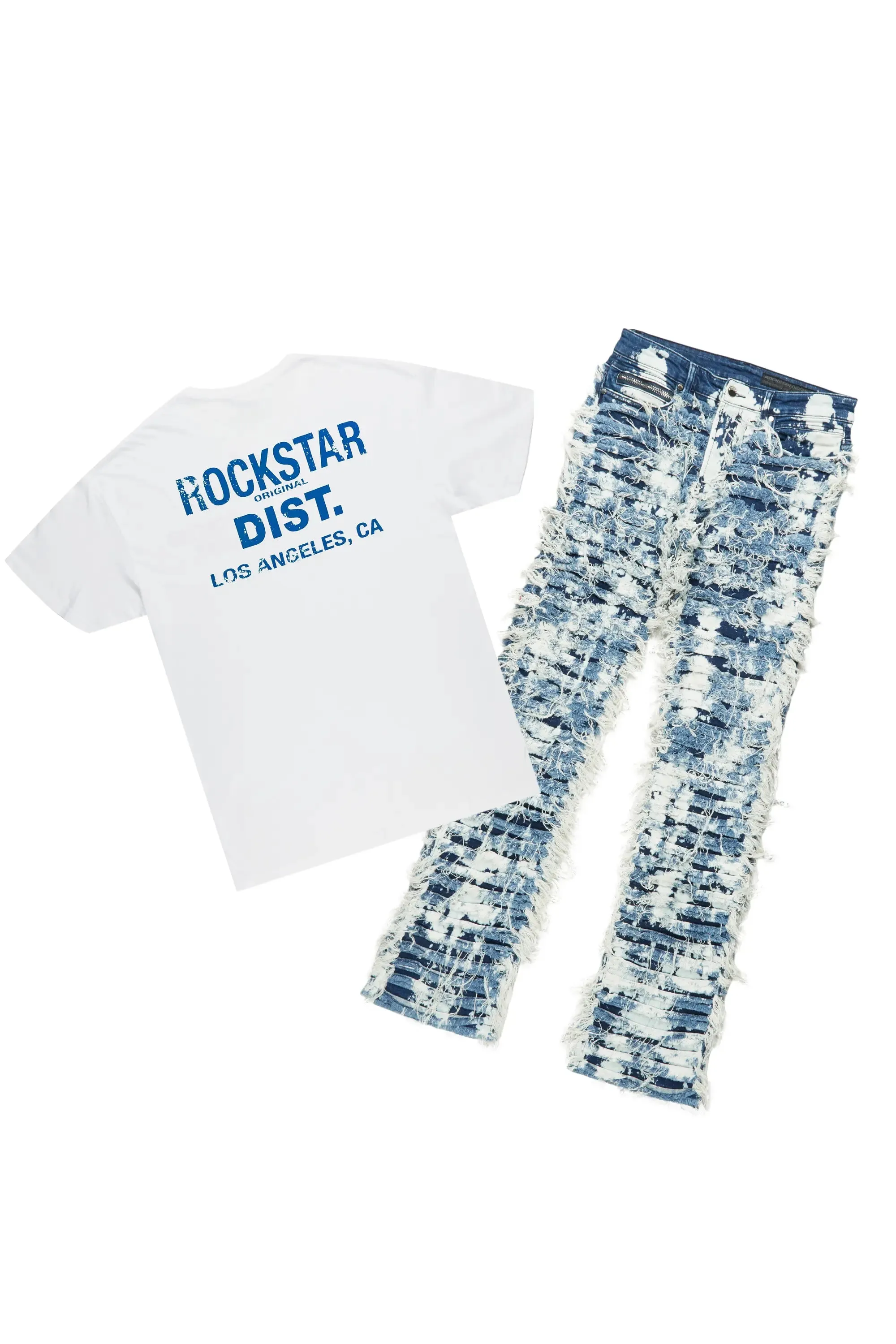 Lake White/Navy T-Shirt & Bossko Stacked Flare Jean Bundle sold by Rockstar Original