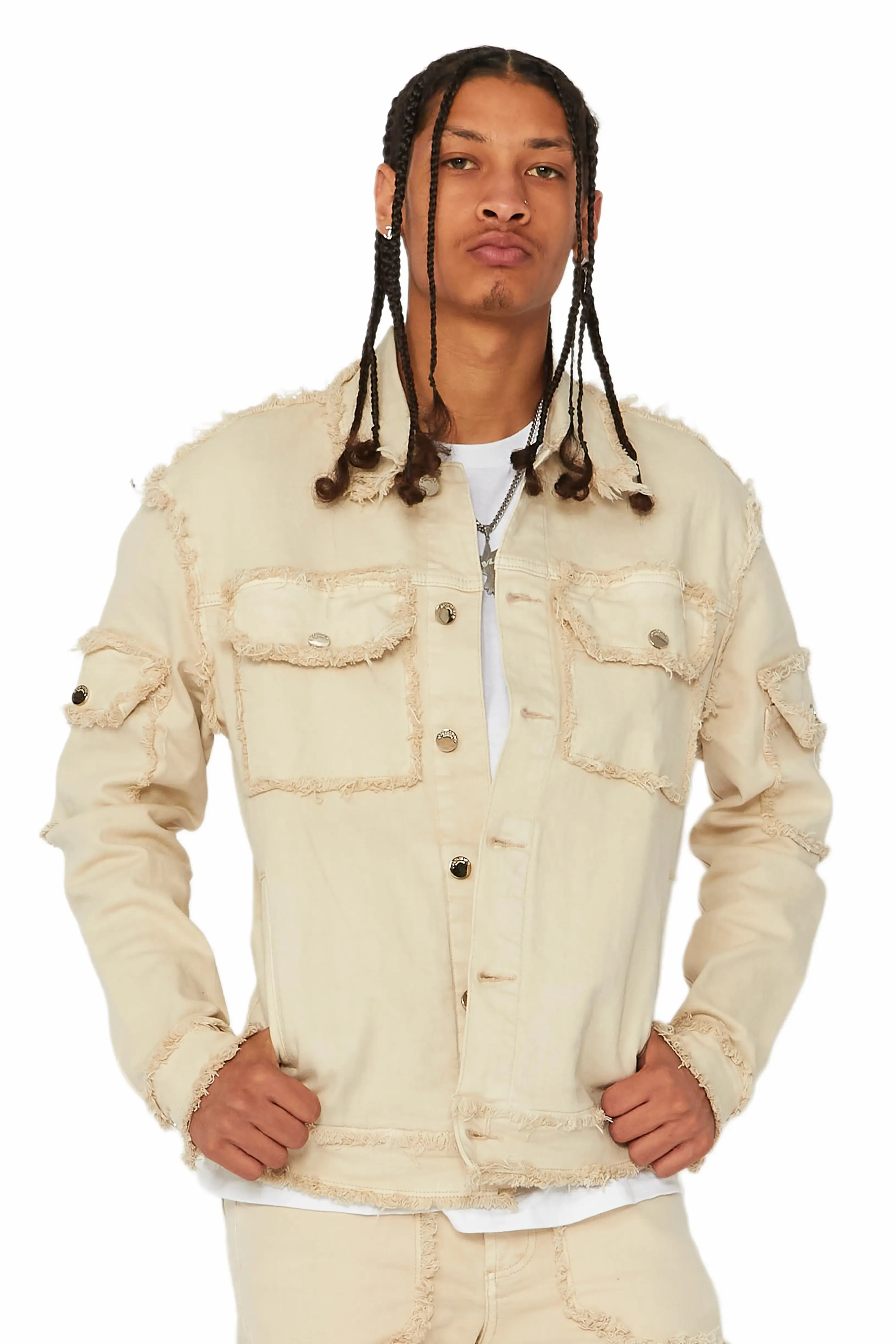 Tyrell Beige Jean Jacket sold by Rockstar Original product image thumbnail 4