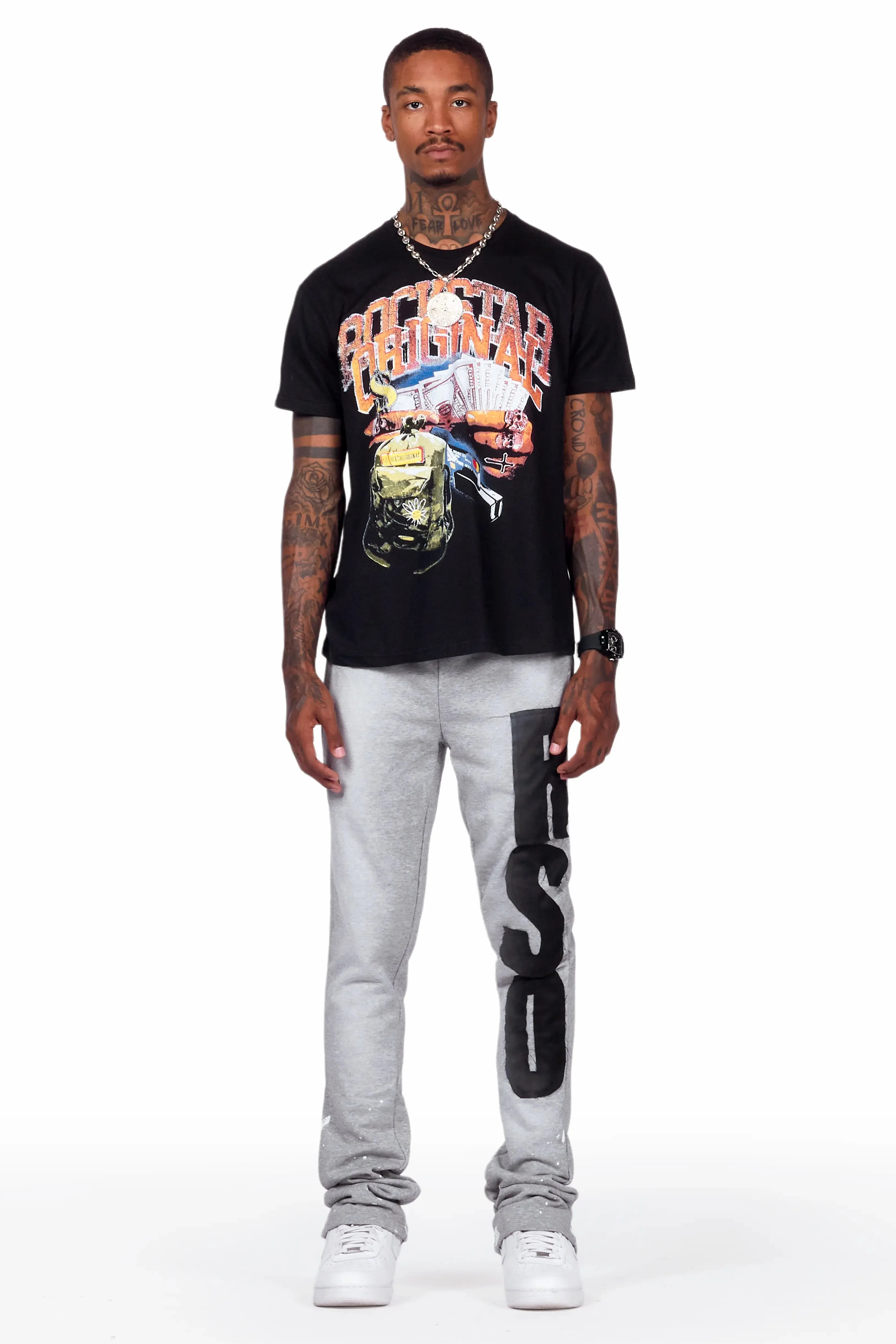 Acotas Grey Patchwork Stacked Flare Pants sold by Rockstar Original product image thumbnail 3