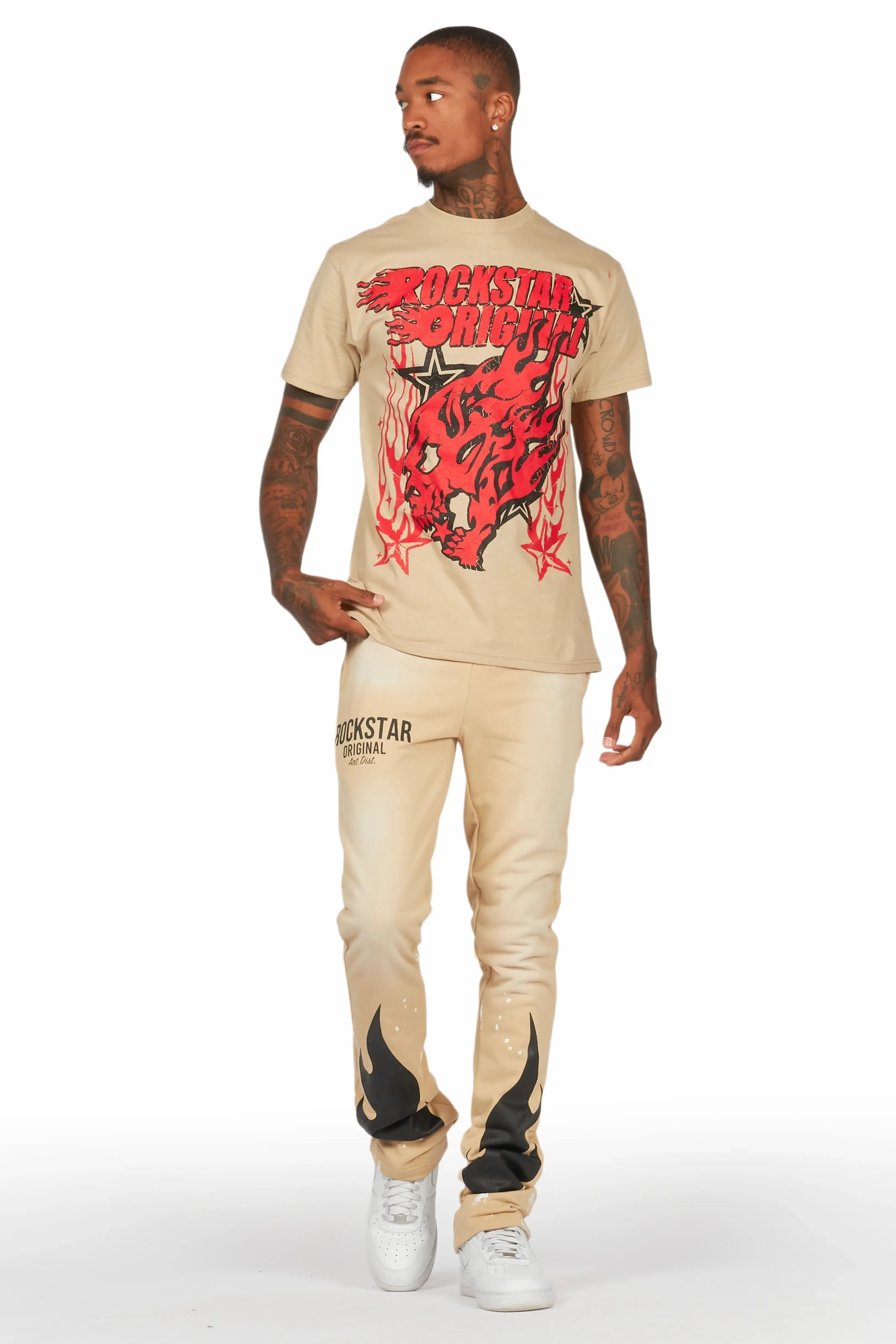 Damani Beige Patchwork Stacked Flare Pants sold by Rockstar Original product image thumbnail 3