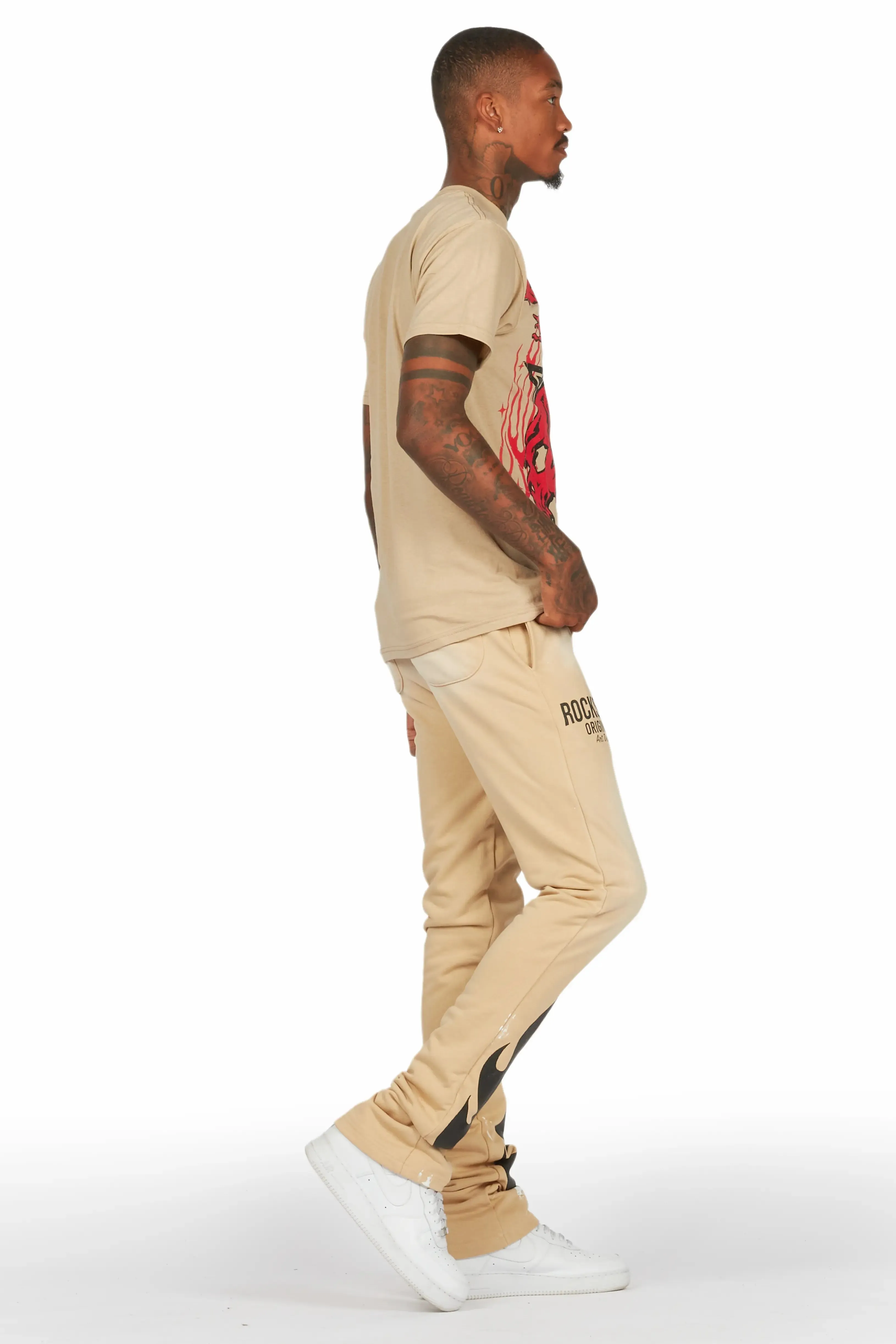 Damani Beige Patchwork Stacked Flare Pants sold by Rockstar Original product image thumbnail 4