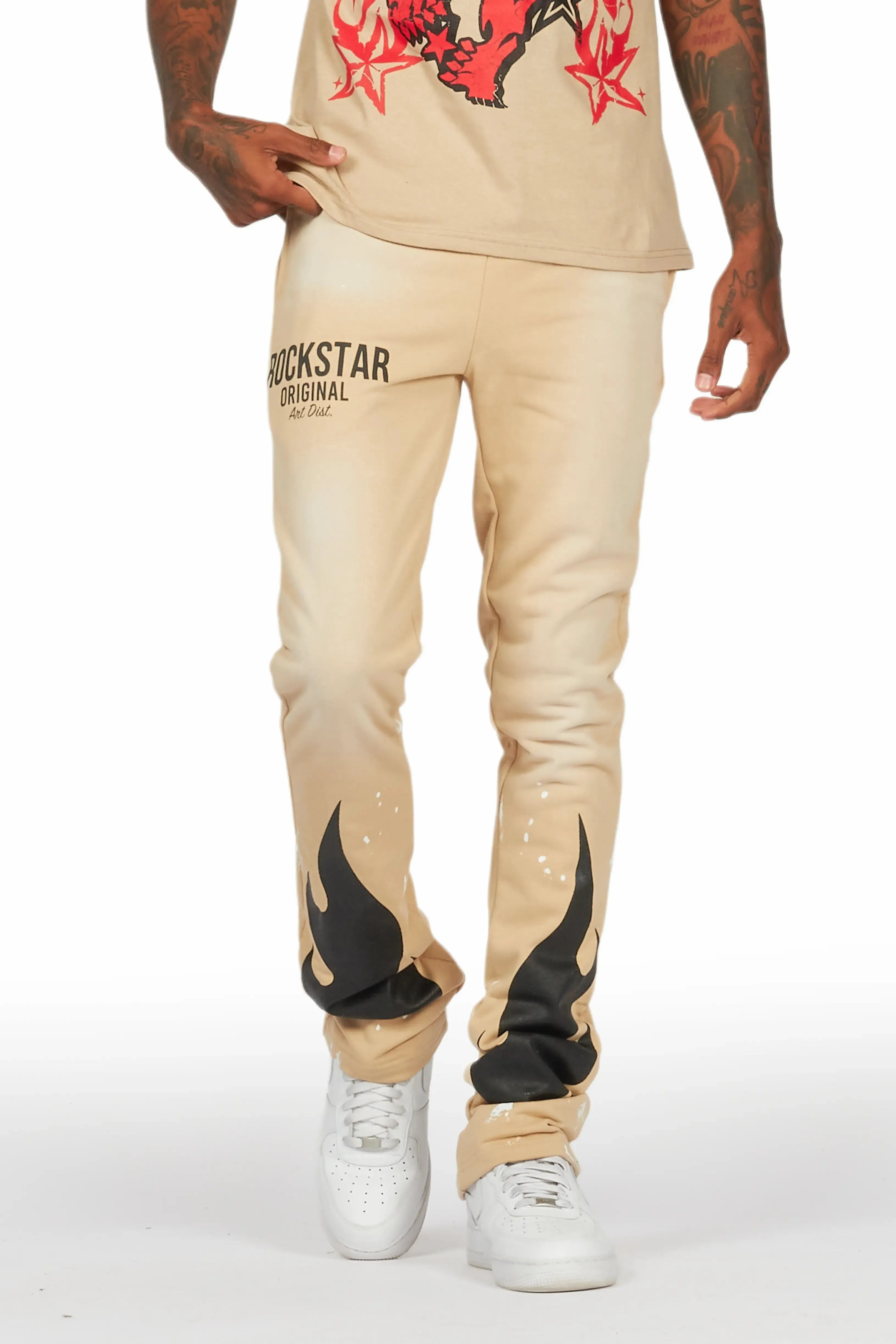 Damani Beige Patchwork Stacked Flare Pants sold by Rockstar Original