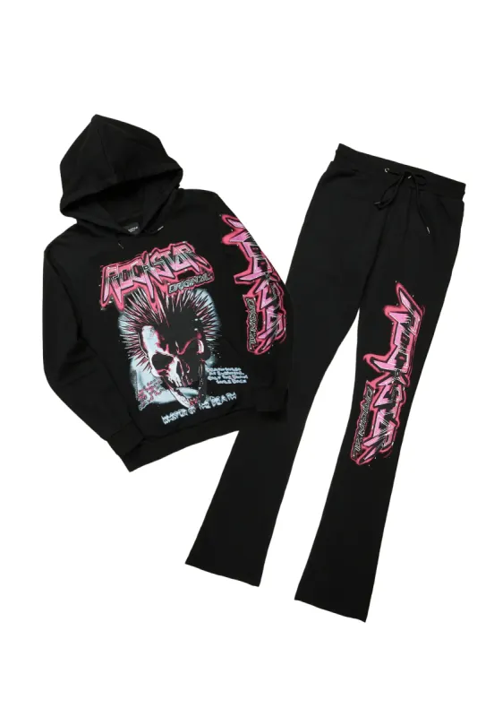 Obern Black/Black Graphic Hoodie/Stacked Flare Pant Track Set sold by Rockstar Original