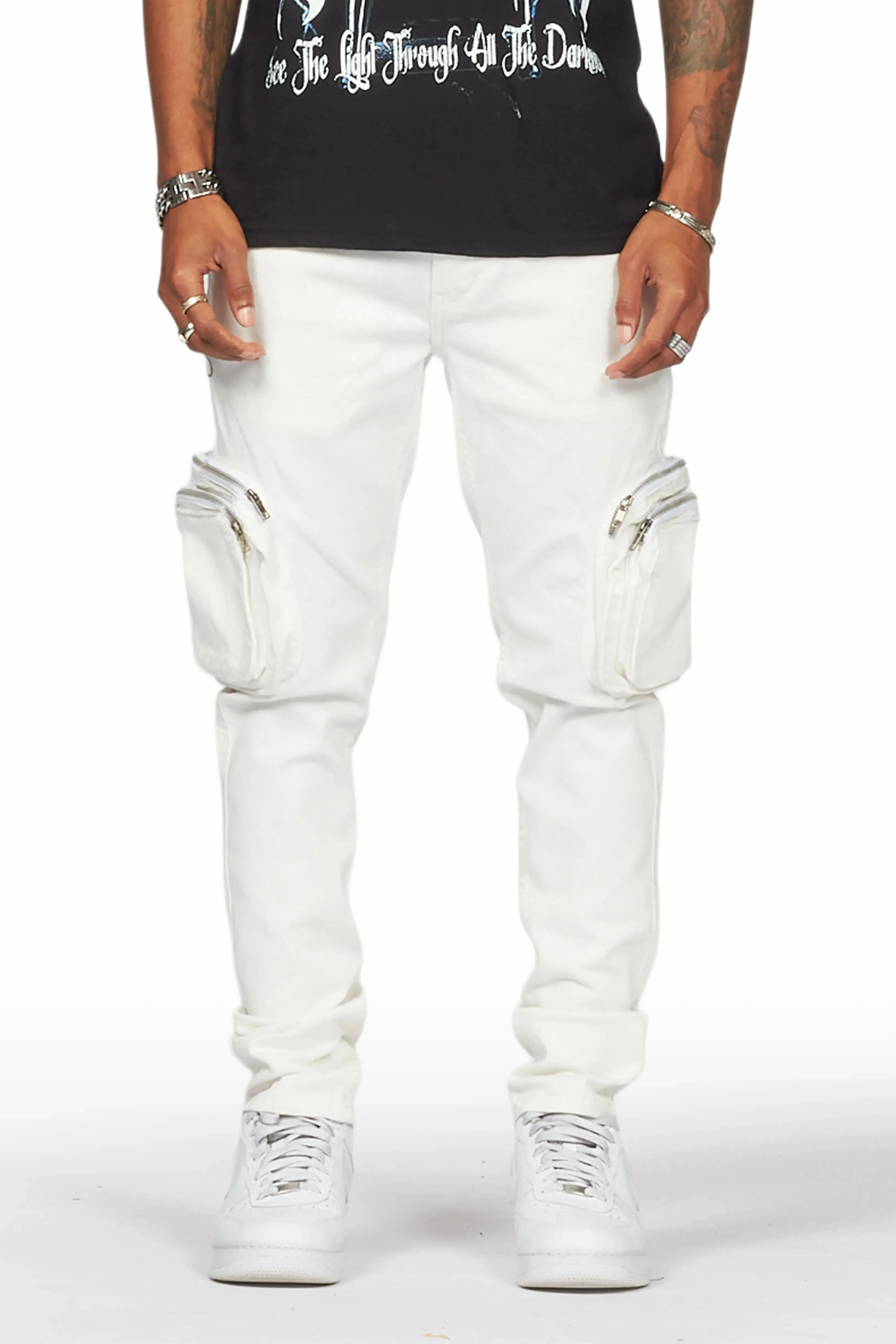 Garren Cream Skinny Fit Cargo Jean sold by Rockstar Original