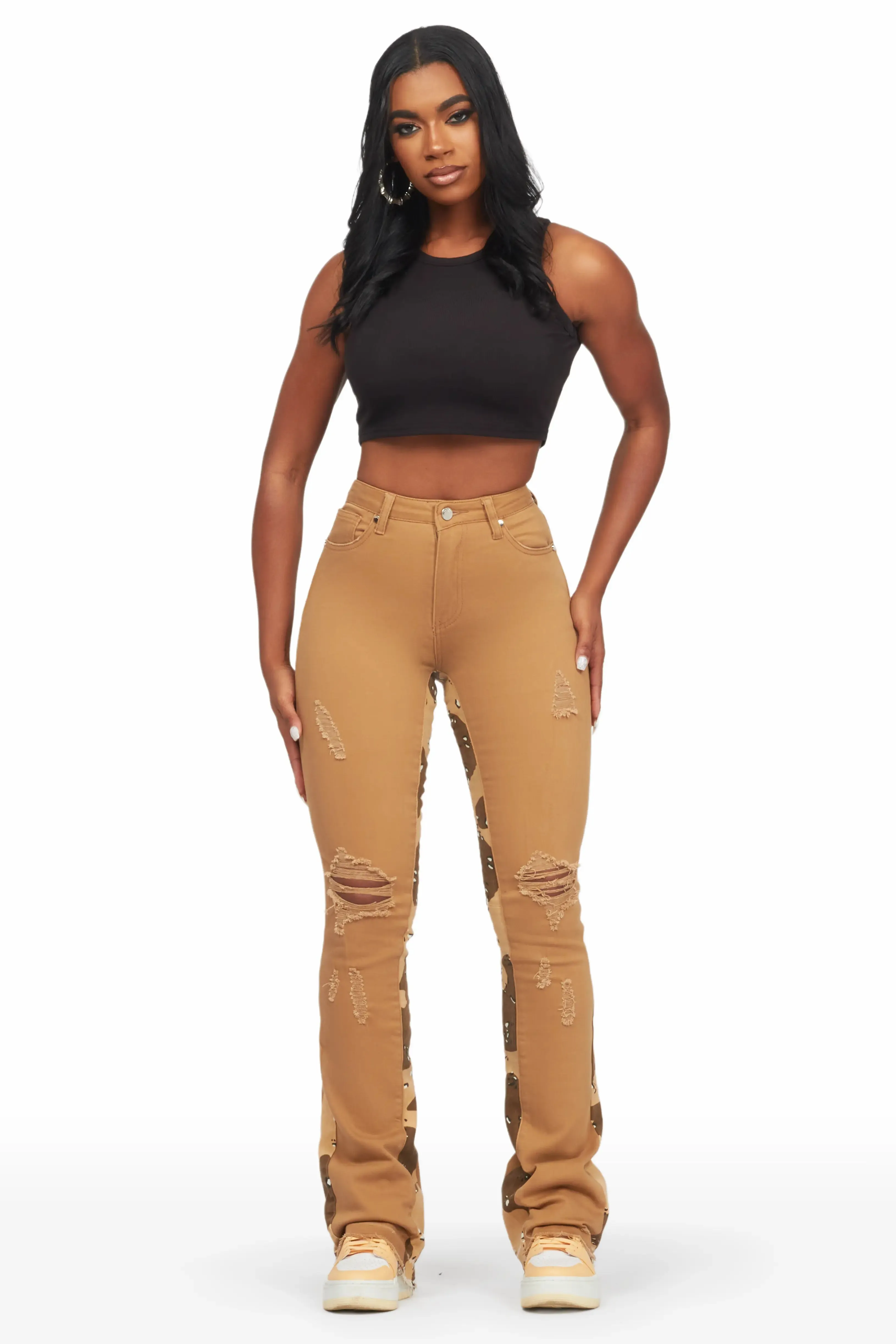 Khaleesy Tan/Camo Stacked Flare Jean sold by Rockstar Original product image thumbnail 3